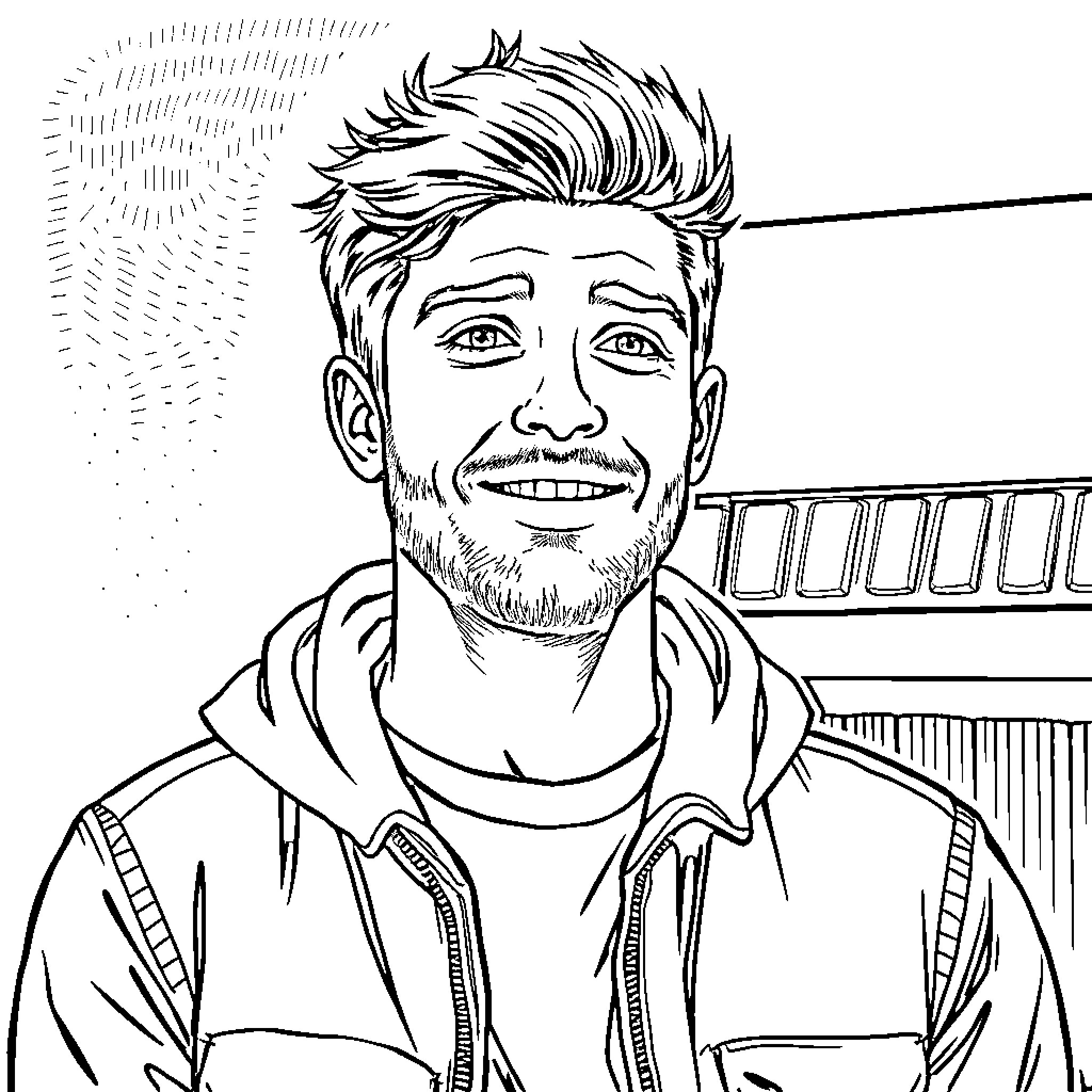 Heath's Friendly Smile and Casual Attire Coloring Page (free black-and-white line drawing printable PDF for all, from beginners to advanced learners, including children, teens, adults, and seniors)