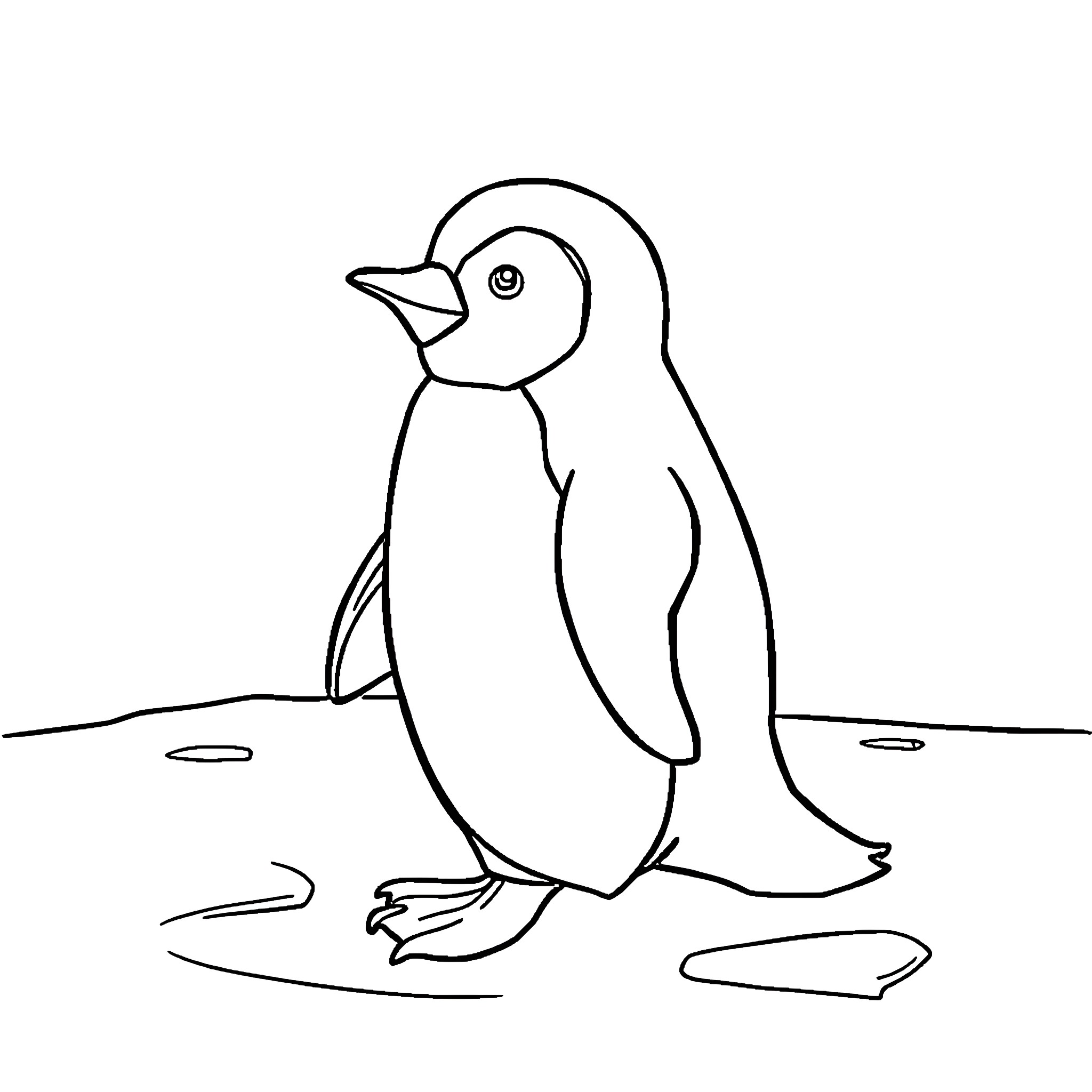 Penguin standing alone on the ice Coloring Page (free black-and-white line drawing printable PDF for all, from beginners to advanced learners, including children, teens, adults, and seniors)