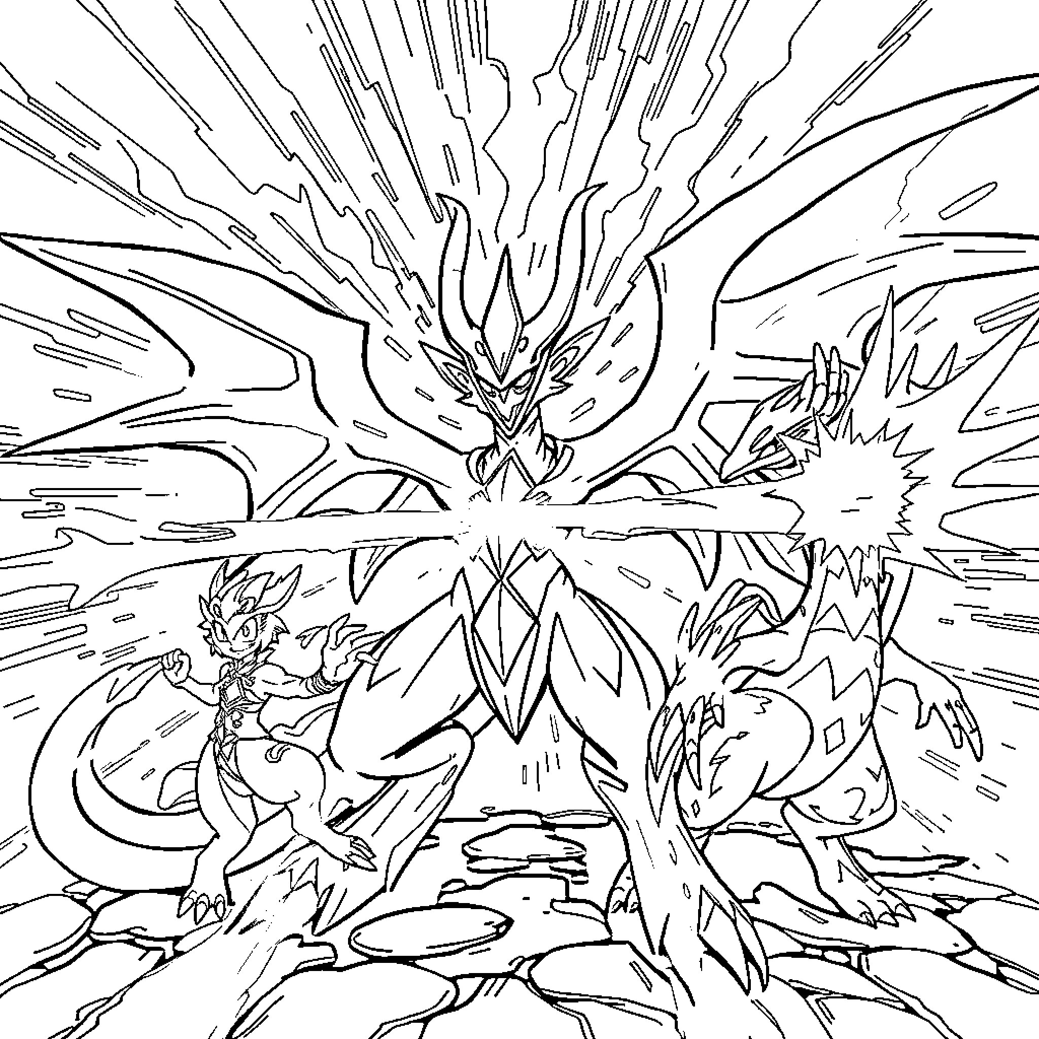 Arceus Unleashing Powerful Divine Energy Coloring Page (free black-and-white line drawing printable PDF for all, from beginners to advanced learners, including children, teens, adults, and seniors)