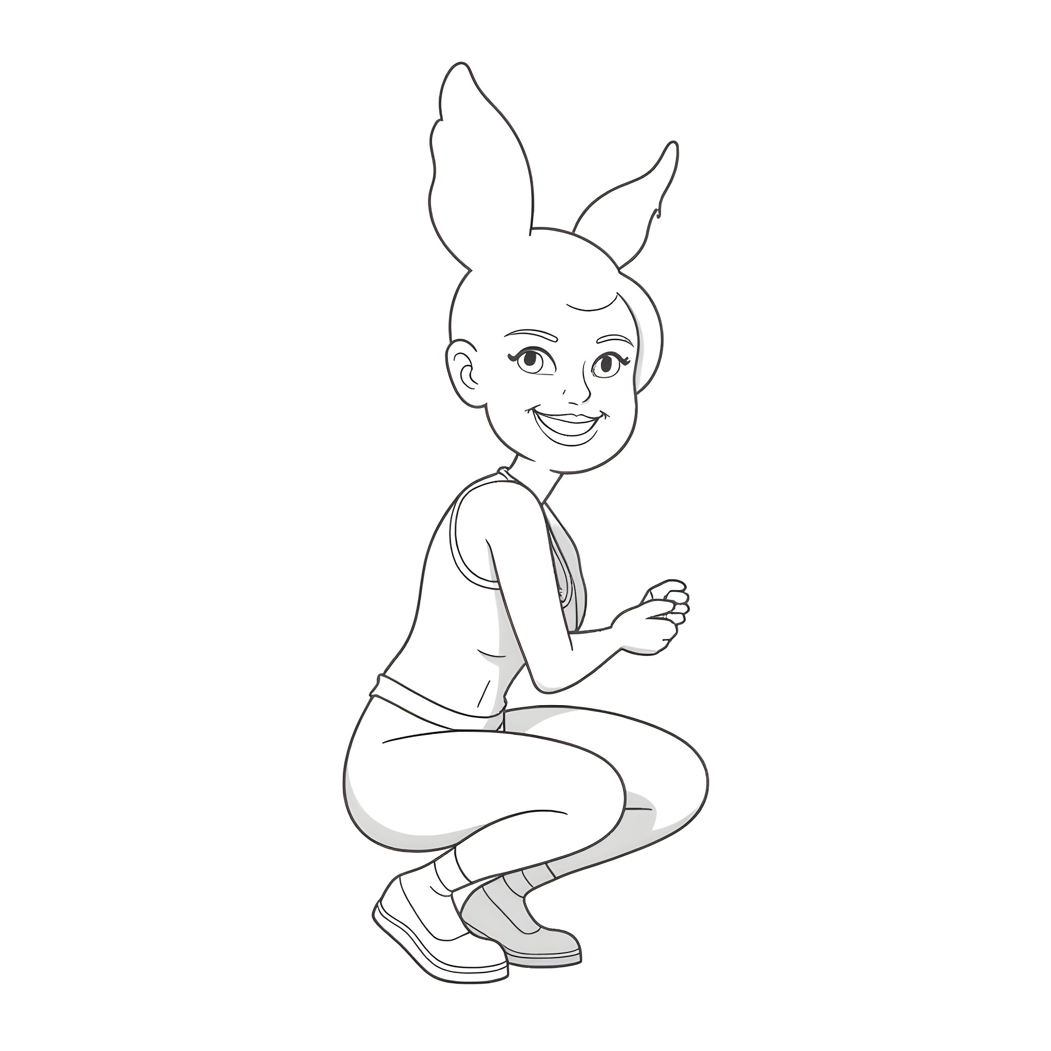 Woman in a playful pose Coloring Page (free black-and-white line drawing printable PDF for all, from beginners to advanced learners, including children, teens, adults, and seniors)