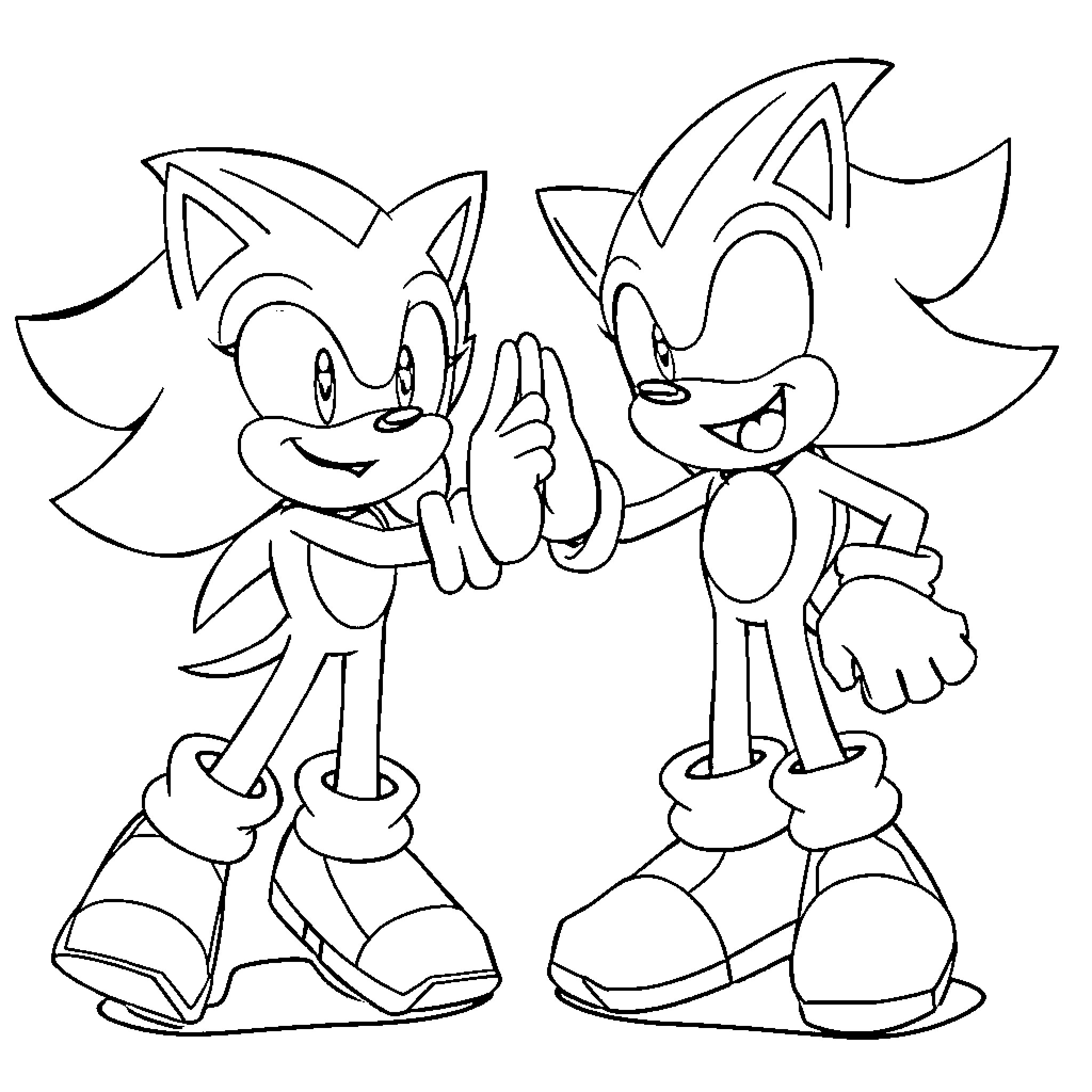 Sonic characters in playful interaction Coloring Page (free black-and-white line drawing printable PDF for all, from beginners to advanced learners, including children, teens, adults, and seniors)