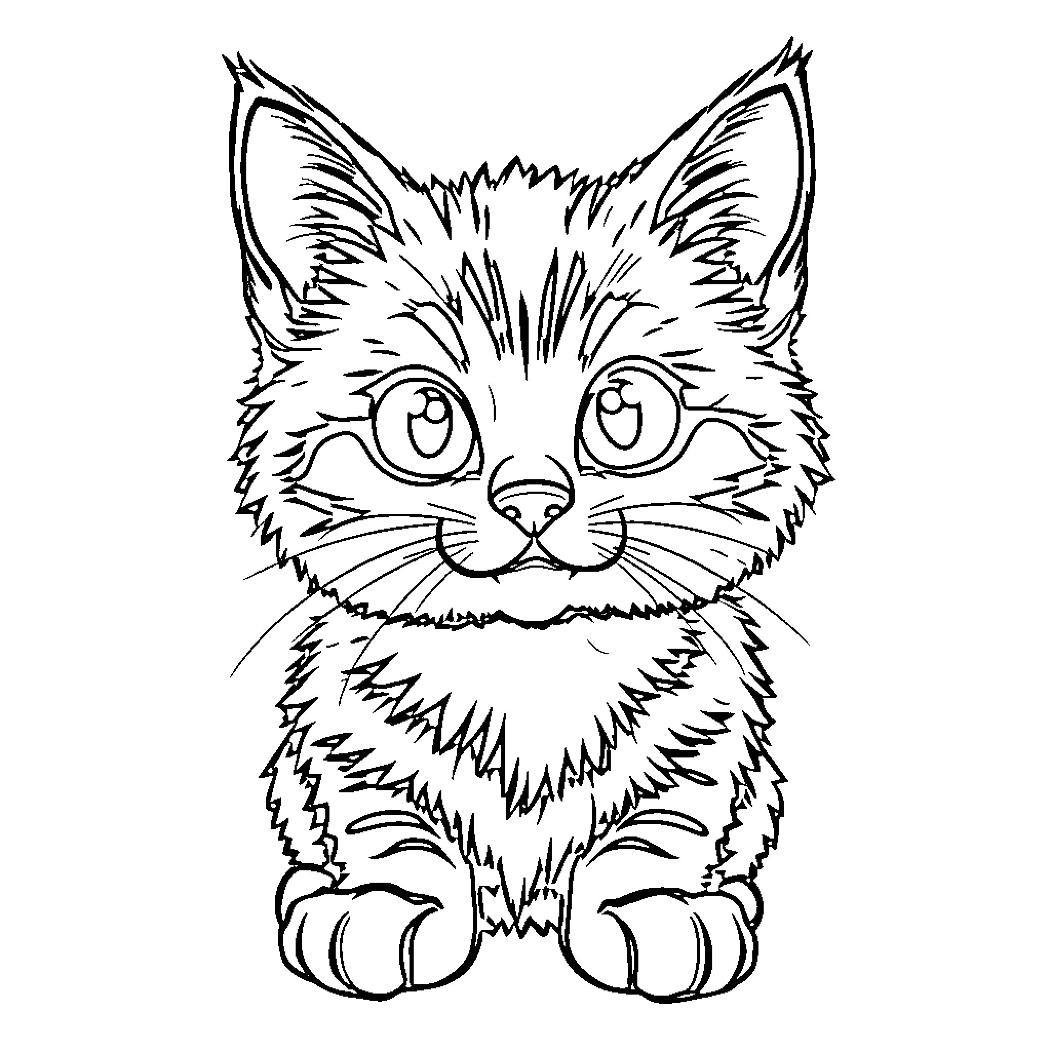 Gabby Cat gazing curiously Coloring Page (free black-and-white line drawing printable PDF for all, from beginners to advanced learners, including children, teens, adults, and seniors)