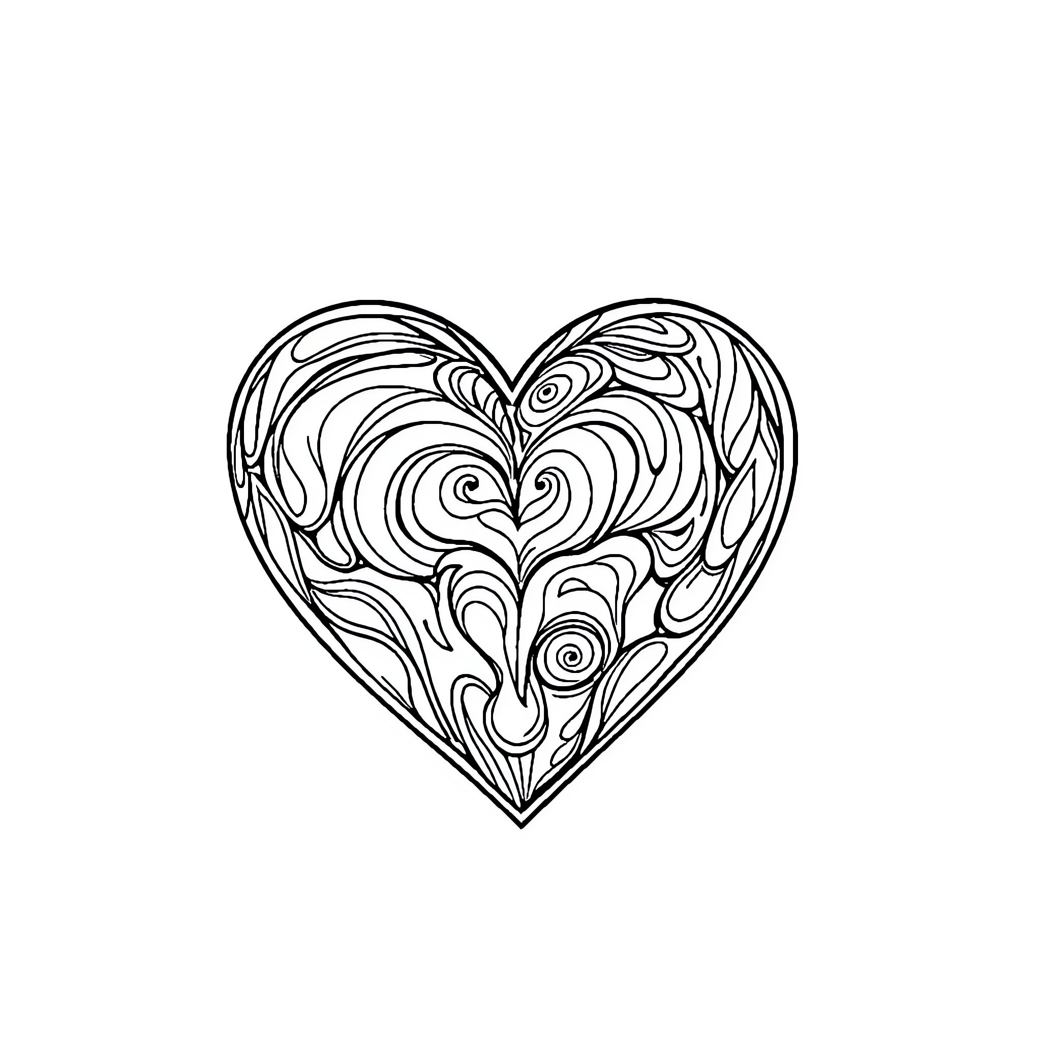 Heart filled with intricate patterns Coloring Page (free black-and-white line drawing printable PDF for all, from beginners to advanced learners, including children, teens, adults, and seniors)