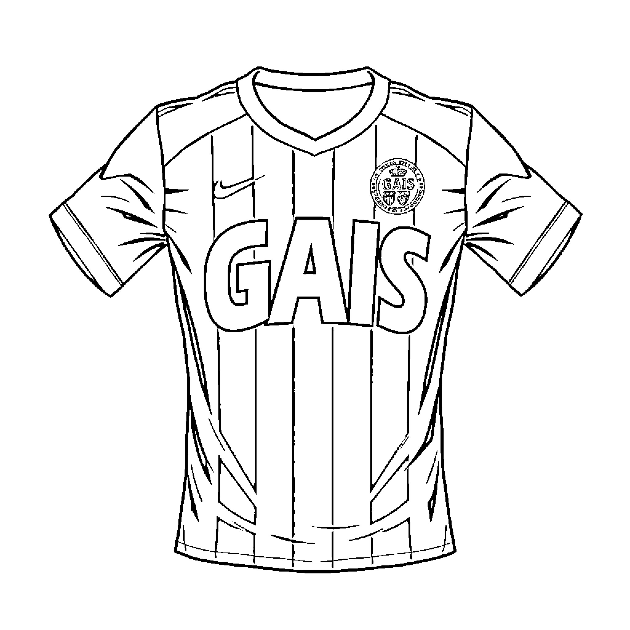 GAIS Soccer Jersey with Team Insignia Coloring Page (free black-and-white line drawing printable PDF for all, from beginners to advanced learners, including children, teens, adults, and seniors)