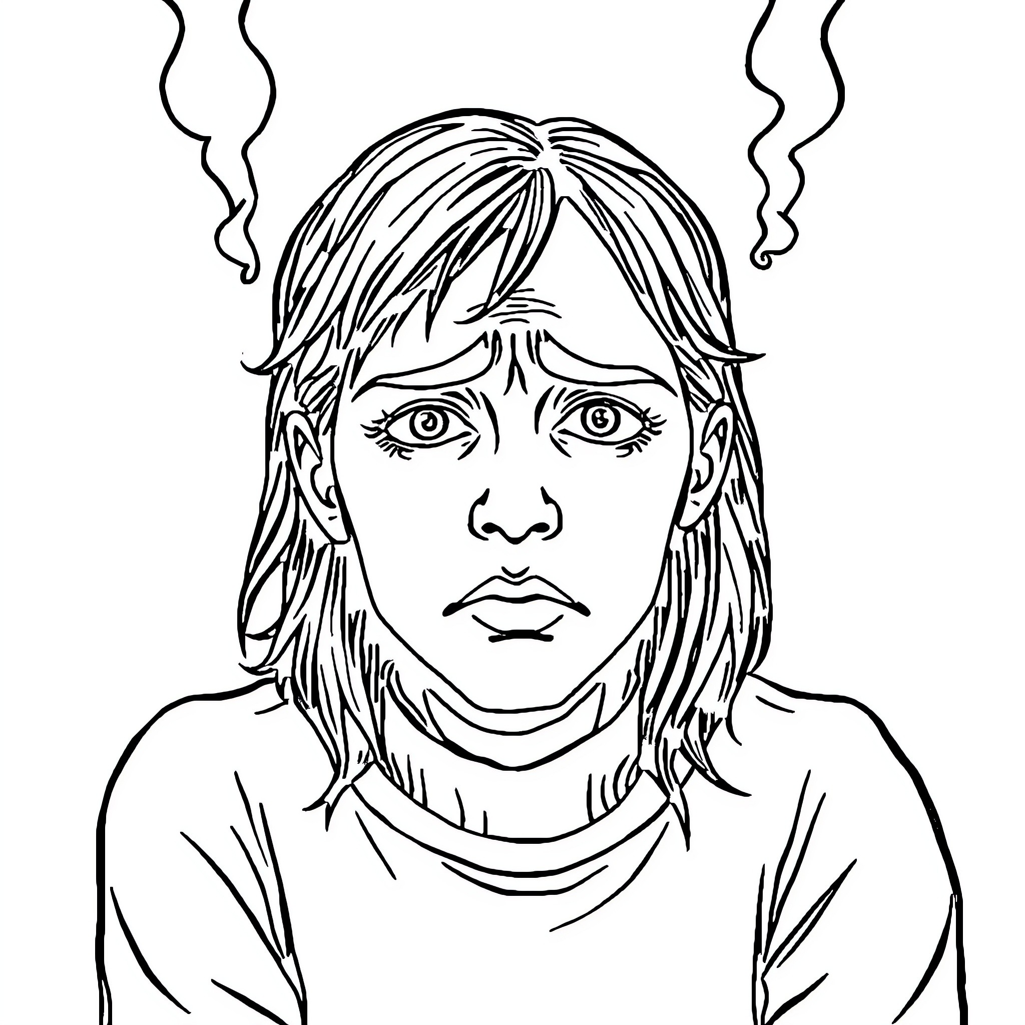 Anxiety of a Troubled Young Woman Coloring Page (free black-and-white line drawing printable PDF for all, from beginners to advanced learners, including children, teens, adults, and seniors)