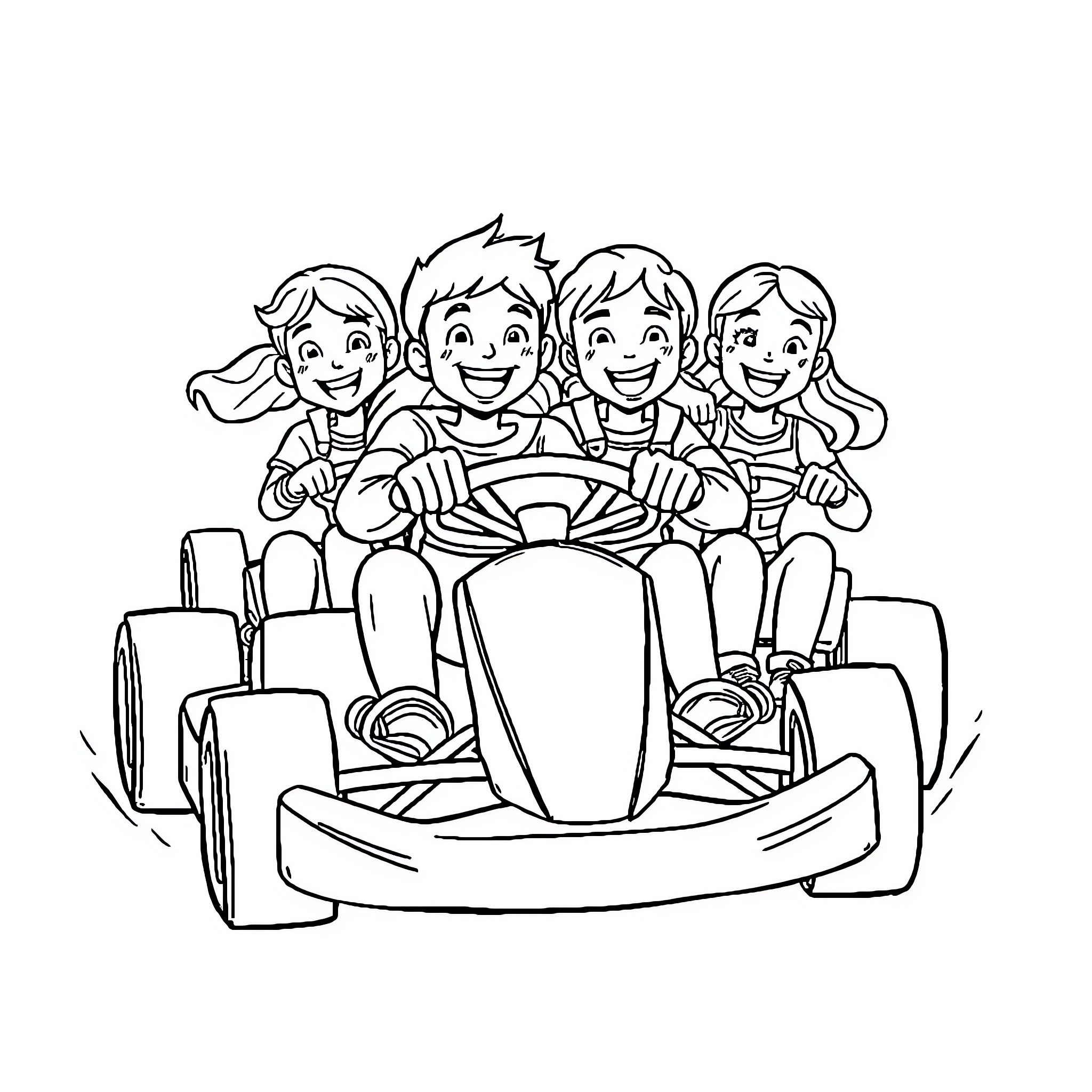Bubu's Kart Racing Adventure Coloring Page (free black-and-white line drawing printable PDF for all, from beginners to advanced learners, including children, teens, adults, and seniors)
