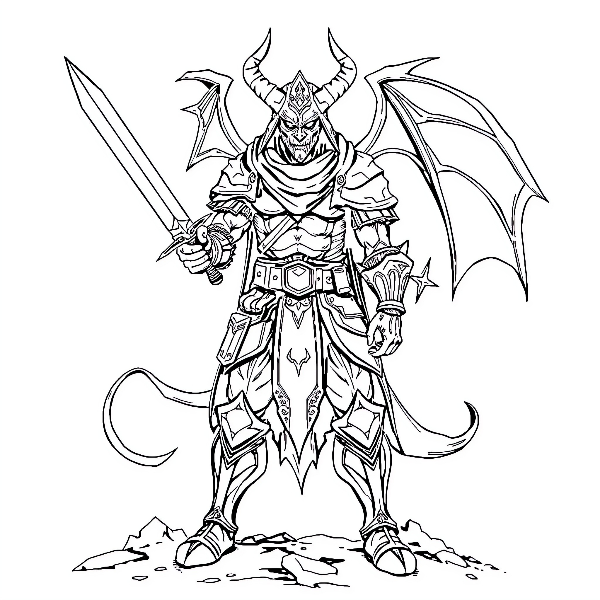 Demon Slayer Warrior in Fierce Battle Stance Coloring Page (free black-and-white line drawing printable PDF for all, from beginners to advanced learners, including children, teens, adults, and seniors)