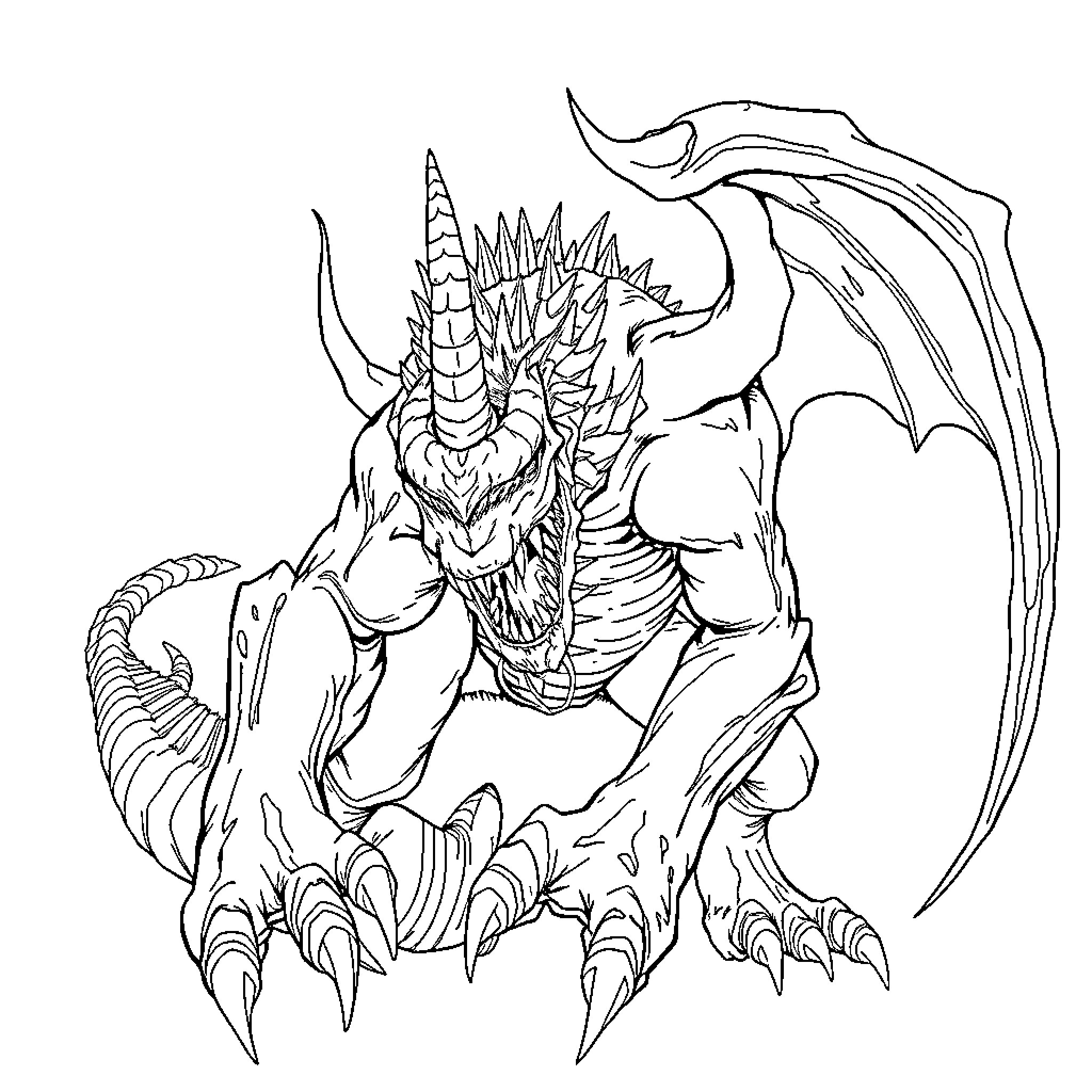 Demogorgon Creature in Fierce Attack Pose Coloring Page (free black-and-white line drawing printable PDF for all, from beginners to advanced learners, including children, teens, adults, and seniors)