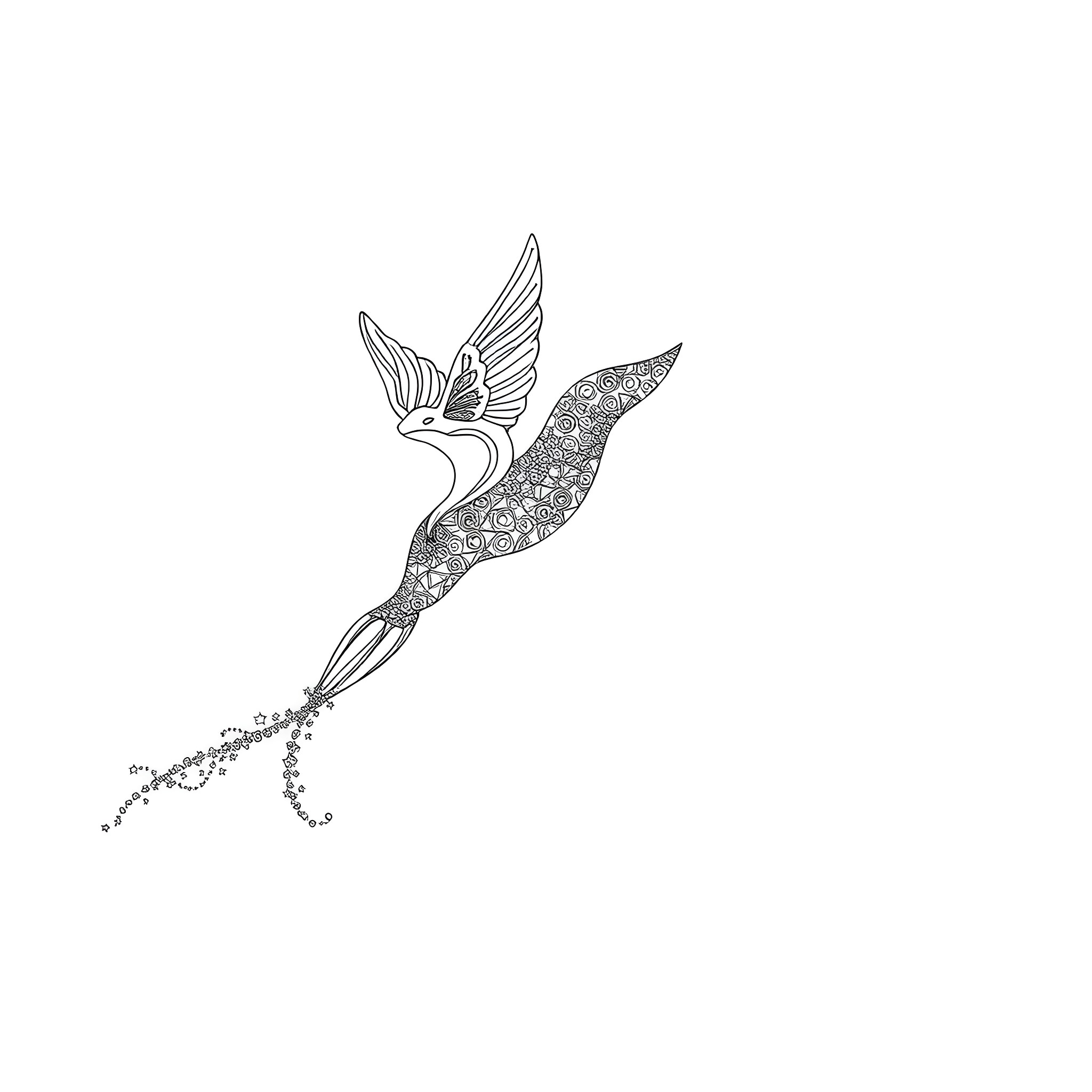 Uktena's Enchanting Flight Coloring Page (free black-and-white line drawing printable PDF for all, from beginners to advanced learners, including children, teens, adults, and seniors)