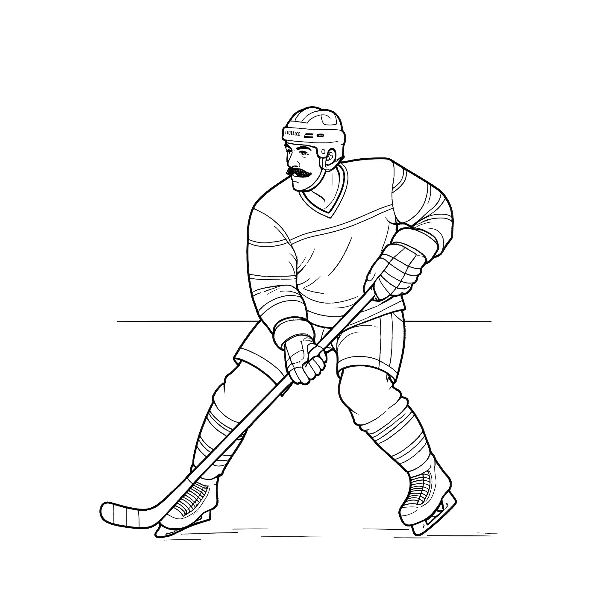 Hockey Player in Uniform Holding Hockey Stick Coloring Page (free black-and-white line drawing printable PDF for all, from beginners to advanced learners, including children, teens, adults, and seniors)