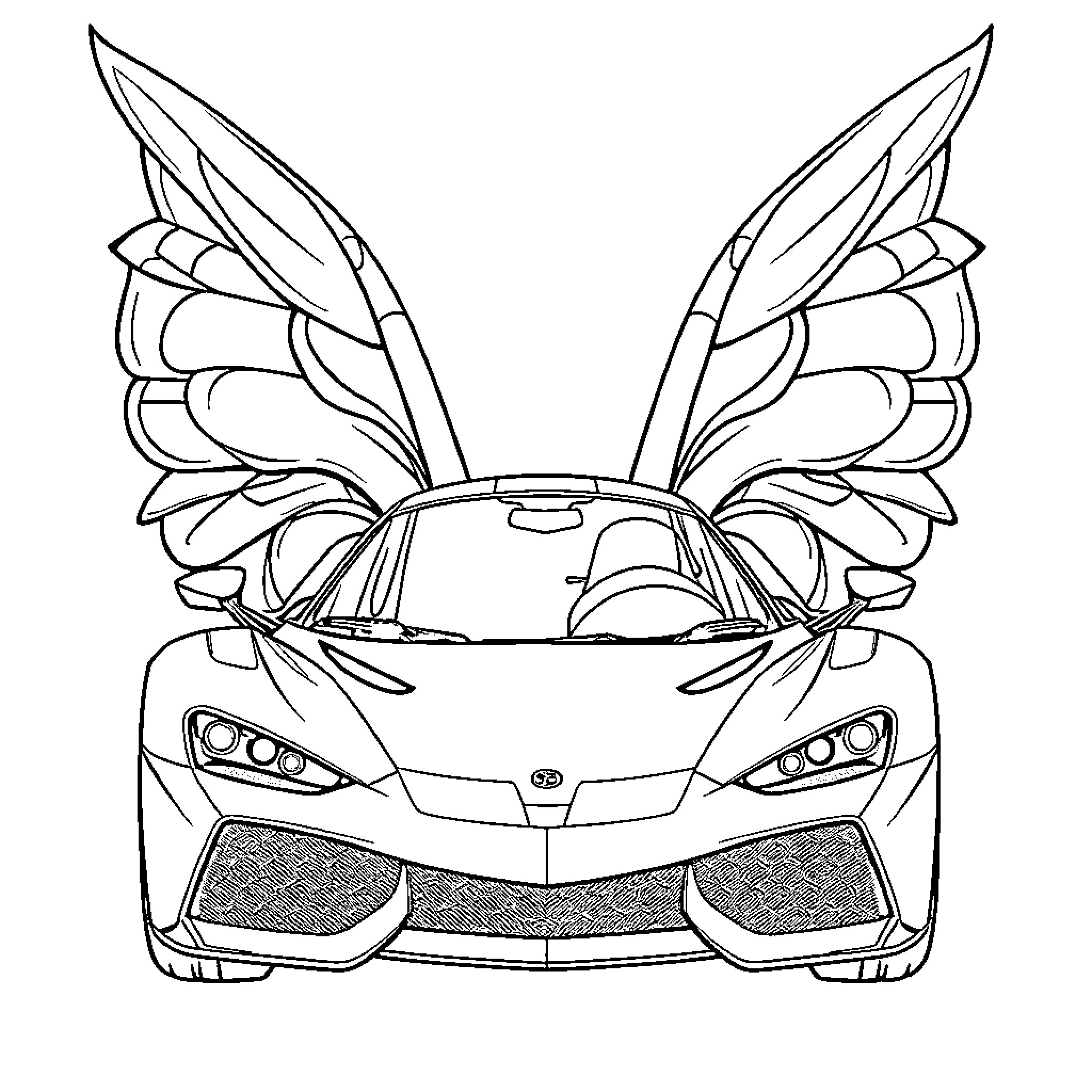 Vehicule with impressive butterfly-inspired wings Coloring Page (free black-and-white line drawing printable PDF for all, from beginners to advanced learners, including children, teens, adults, and seniors)