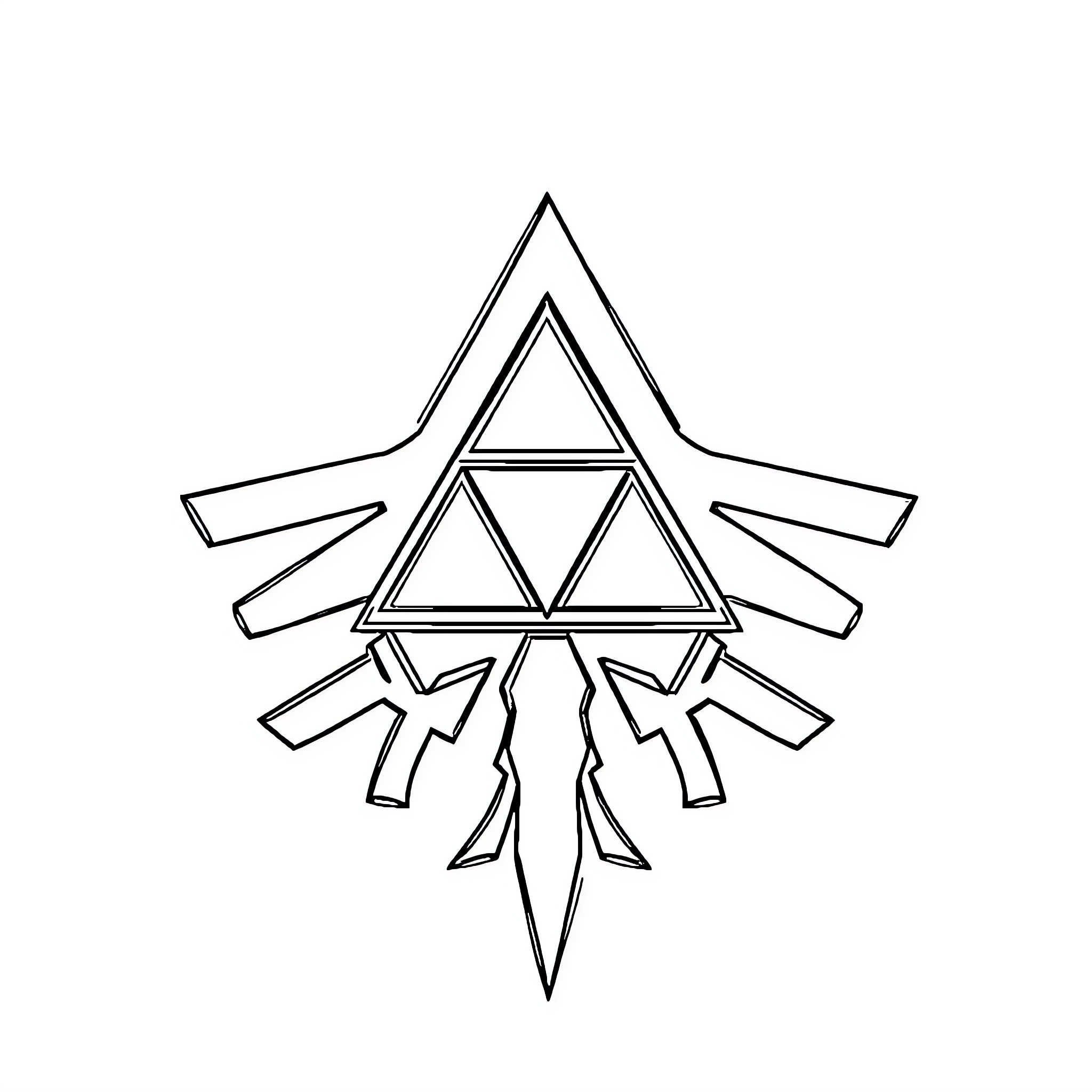 Triforce of Power and Wisdom Coloring Page (free black-and-white line drawing printable PDF for all, from beginners to advanced learners, including children, teens, adults, and seniors)
