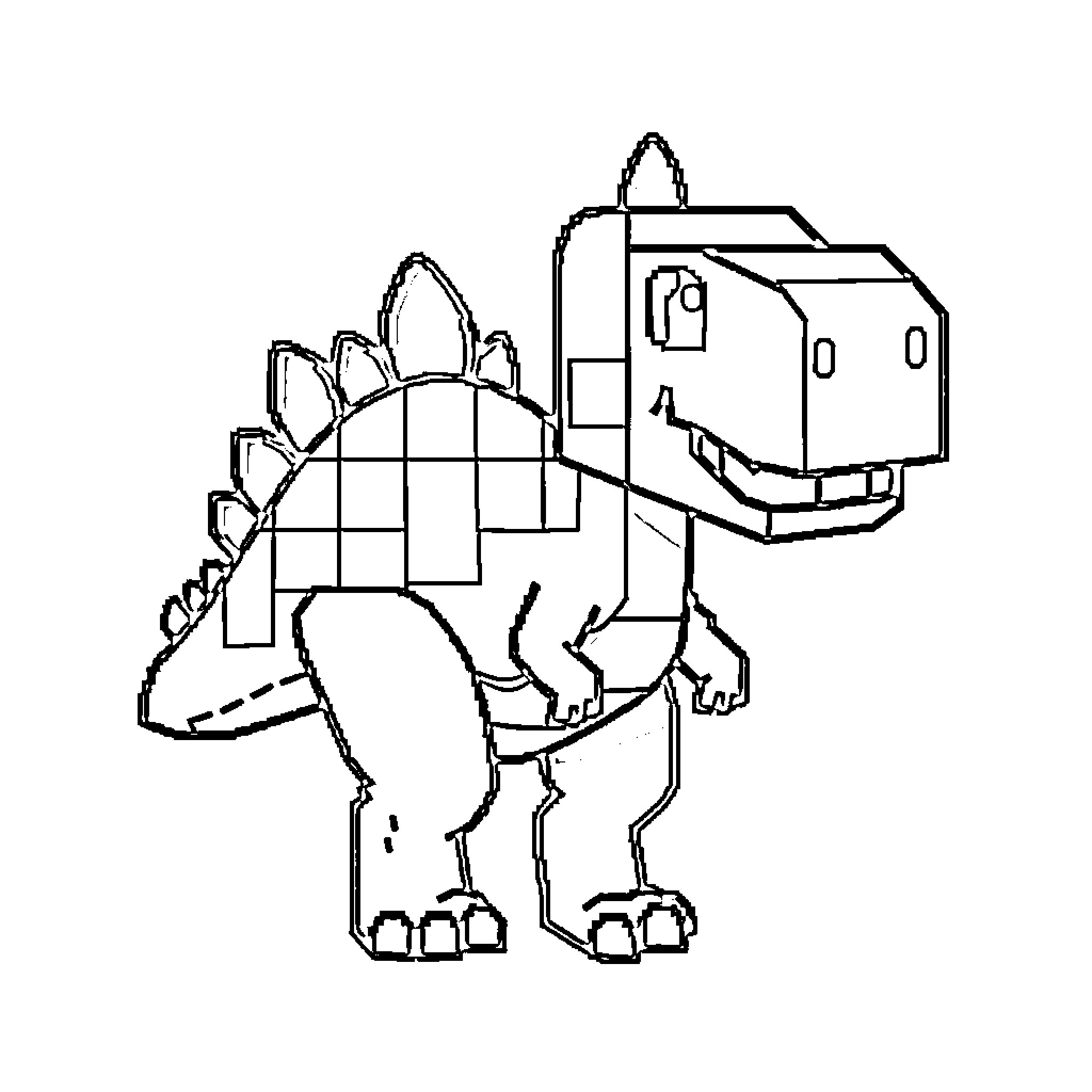 Dinosaur robot with armored protection Coloring Page (free black-and-white line drawing printable PDF for all, from beginners to advanced learners, including children, teens, adults, and seniors)