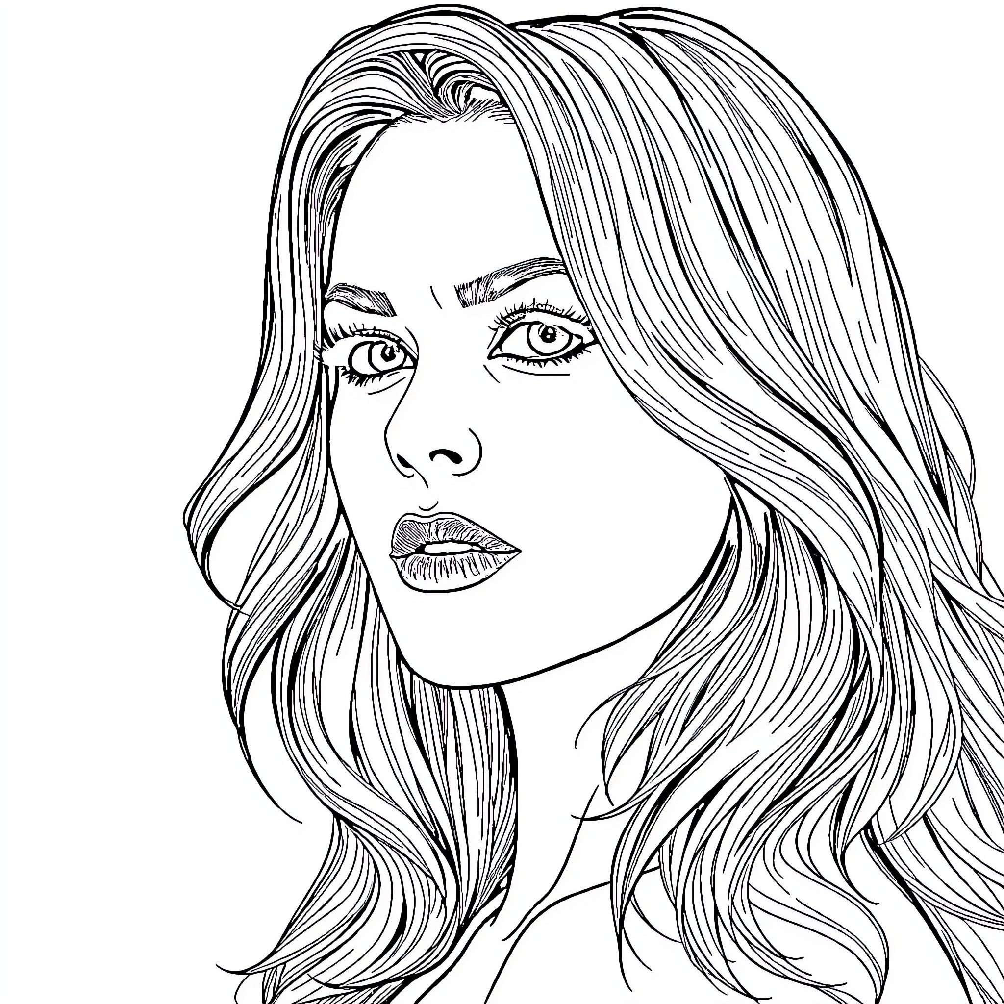Angélica Rivera in a striking black and white portrait Coloring Page (free black-and-white line drawing printable PDF for all, from beginners to advanced learners, including children, teens, adults, and seniors)