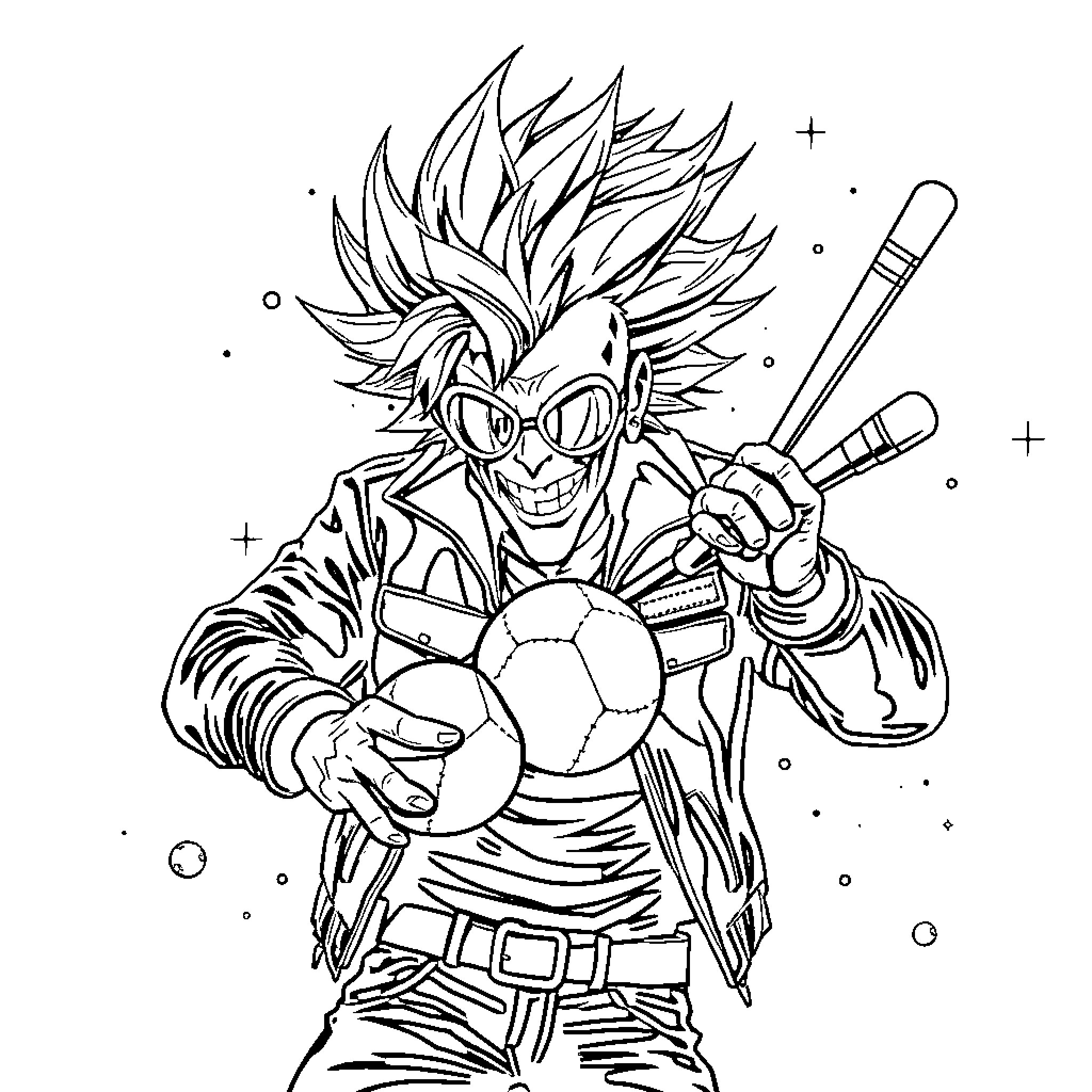 Esqueleto's Playful Soccer Shenanigans Coloring Page (free black-and-white line drawing printable PDF for all, from beginners to advanced learners, including children, teens, adults, and seniors)