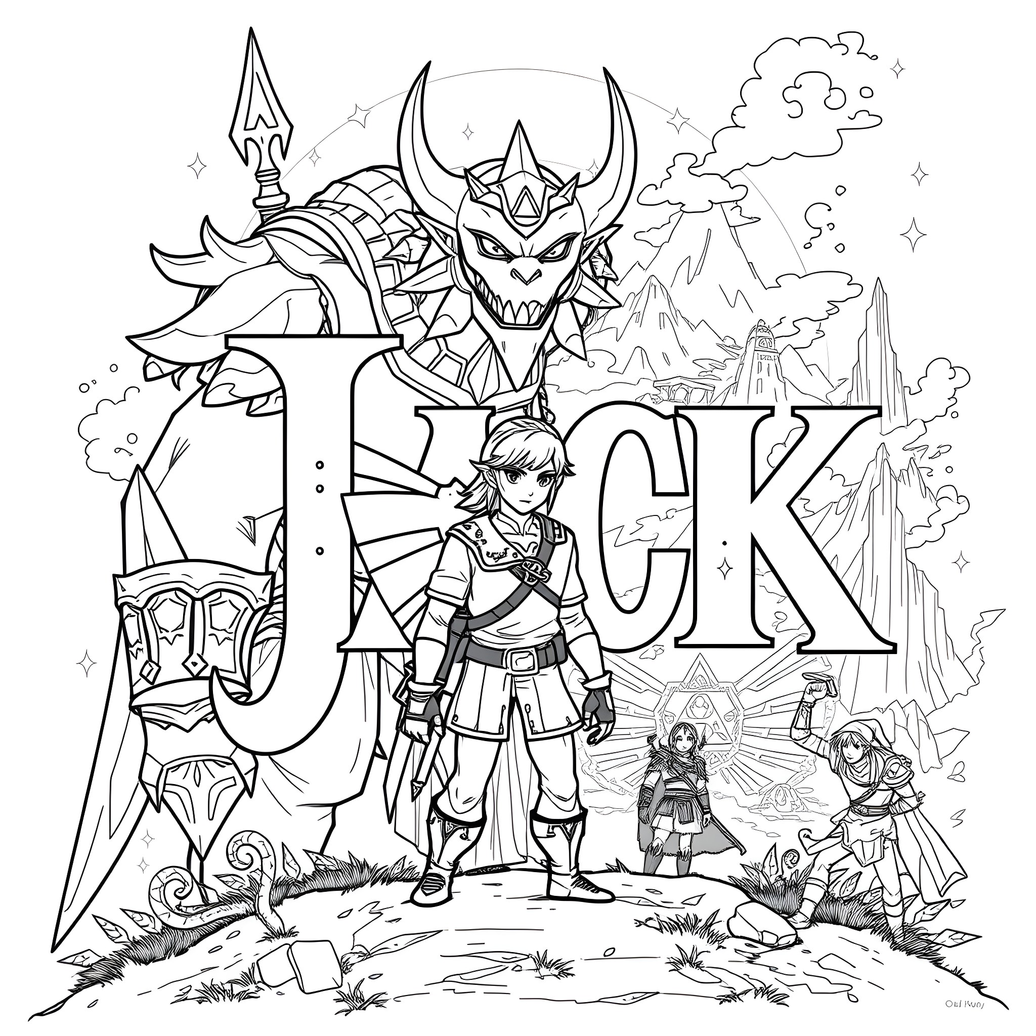 Jack's Epic Adventure Coloring Page (free black-and-white line drawing printable PDF for all, from beginners to advanced learners, including children, teens, adults, and seniors)