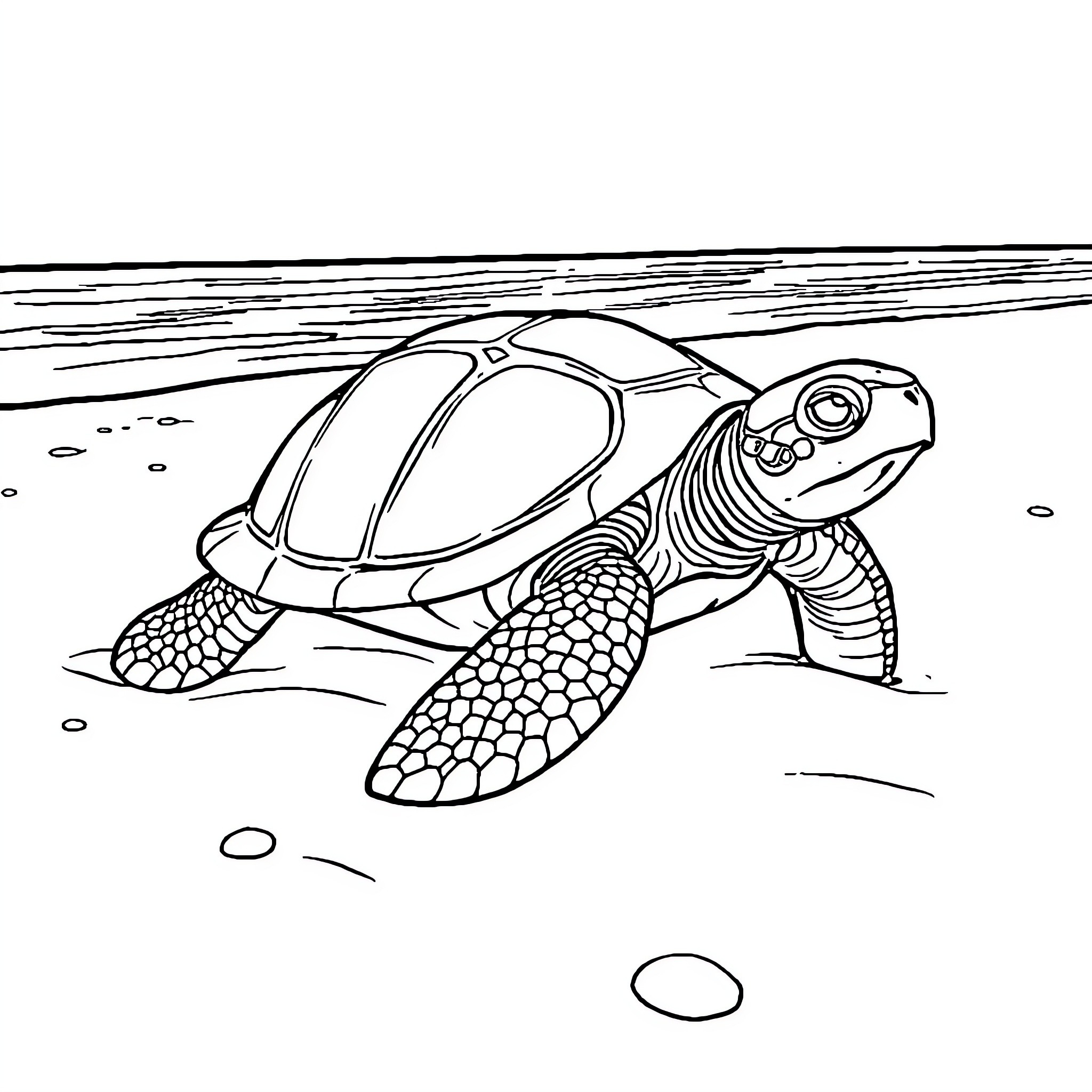 Turtle swimming gracefully in the ocean Coloring Page (free black-and-white line drawing printable PDF for all, from beginners to advanced learners, including children, teens, adults, and seniors)