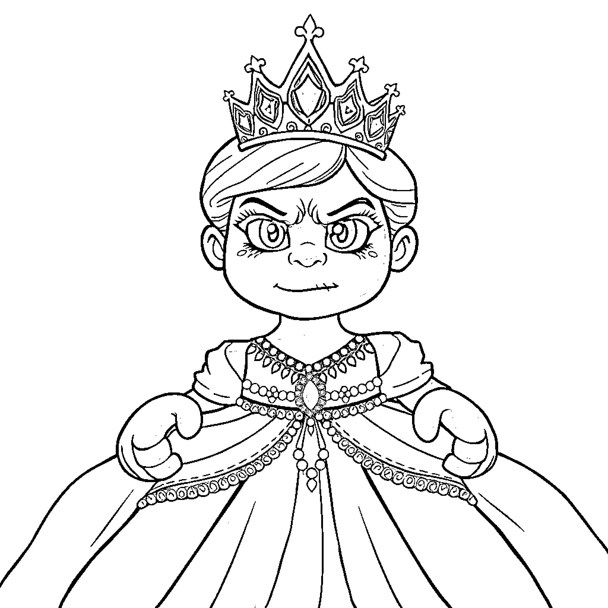 Hulk Crowned Prince in Royal Attire Coloring Page (free black-and-white line drawing printable PDF for all, from beginners to advanced learners, including children, teens, adults, and seniors)