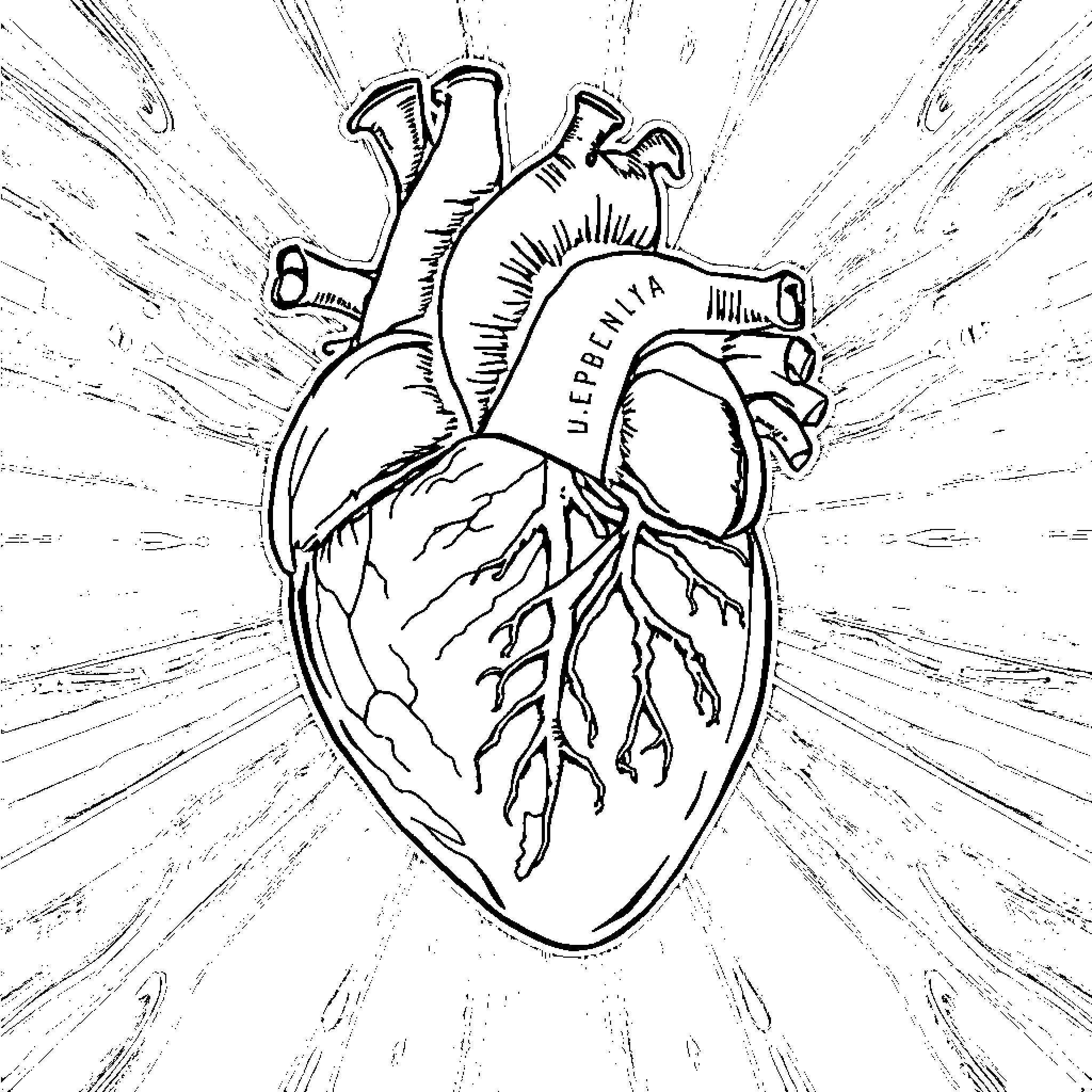 Heart Bursting with Passion Coloring Page (free black-and-white line drawing printable PDF for all, from beginners to advanced learners, including children, teens, adults, and seniors)