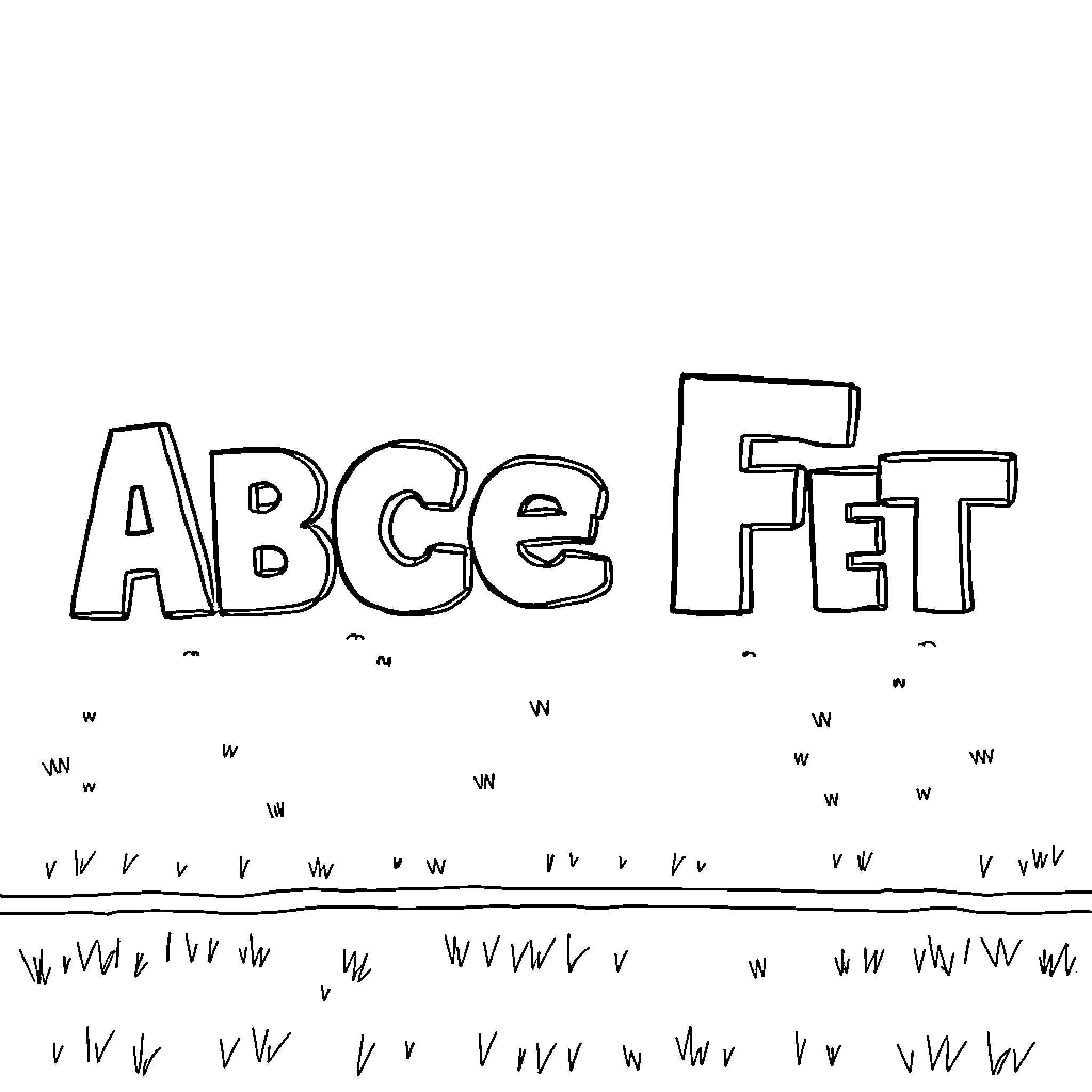 Alphabet characters in playful arrangement Coloring Page (free black-and-white line drawing printable PDF for all, from beginners to advanced learners, including children, teens, adults, and seniors)