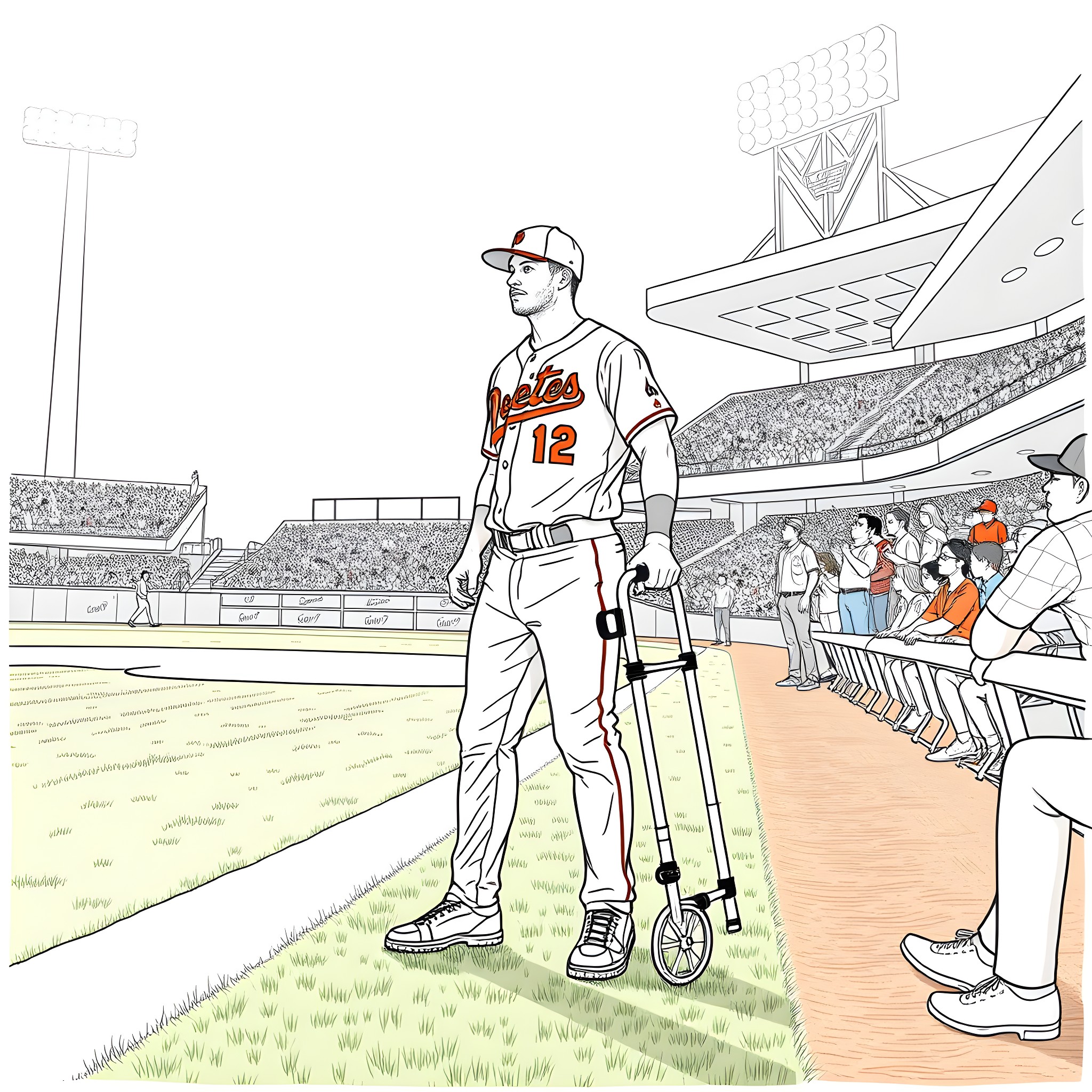 Carlos Correa playing baseball in the stadium Coloring Page (free black-and-white line drawing printable PDF for all, from beginners to advanced learners, including children, teens, adults, and seniors)