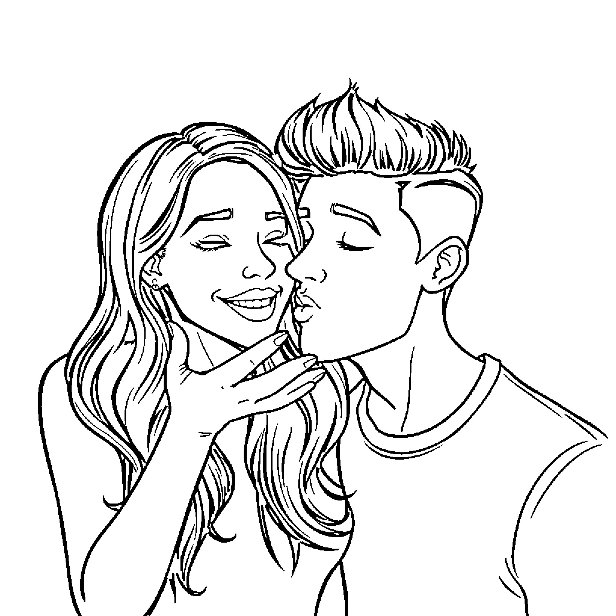 Trisha Hershberger sharing a tender moment with her loved one Coloring Page (free black-and-white line drawing printable PDF for all, from beginners to advanced learners, including children, teens, adults, and seniors)