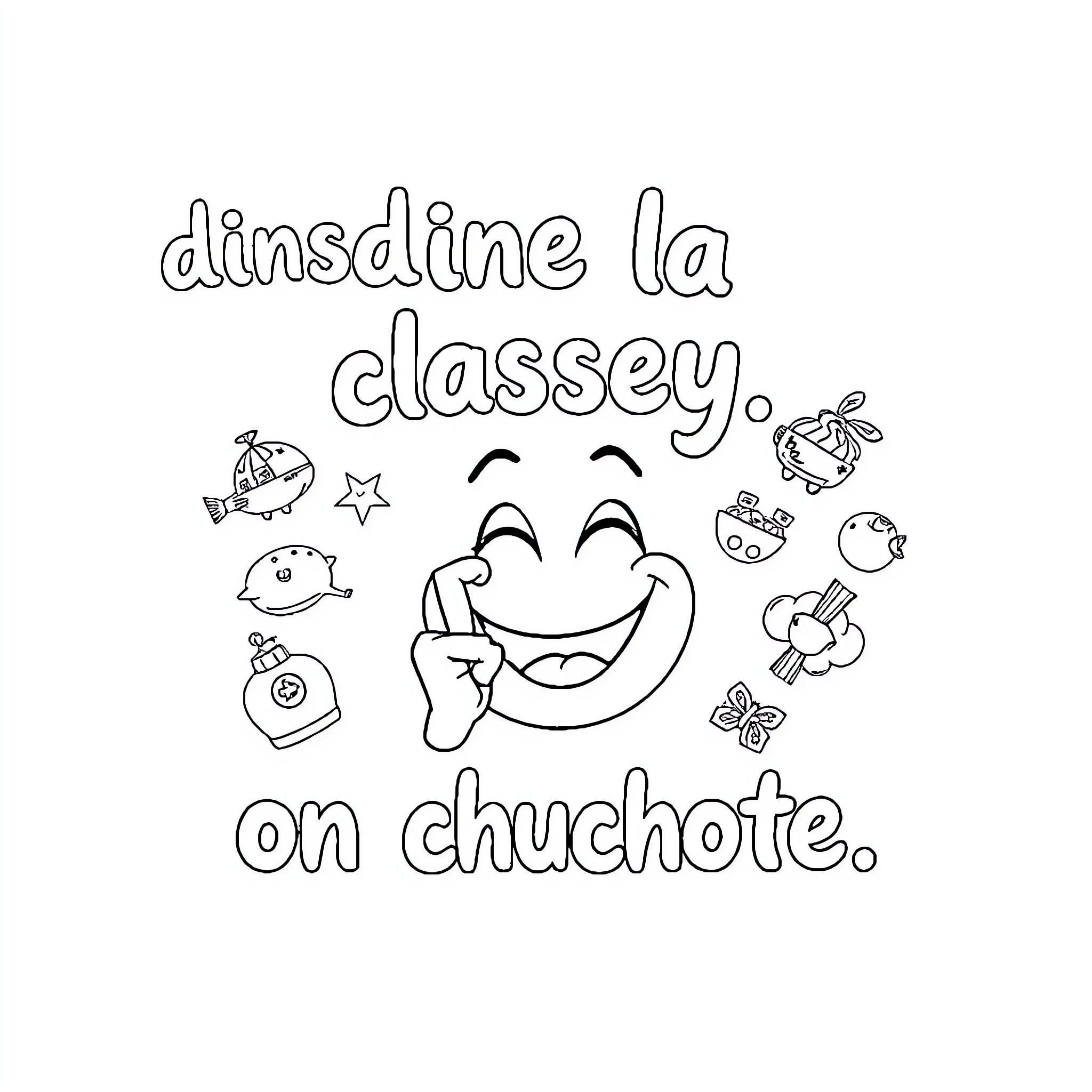 Smiley Classroom Fun on Chuchote Coloring Page (free black-and-white line drawing printable PDF for all, from beginners to advanced learners, including children, teens, adults, and seniors)