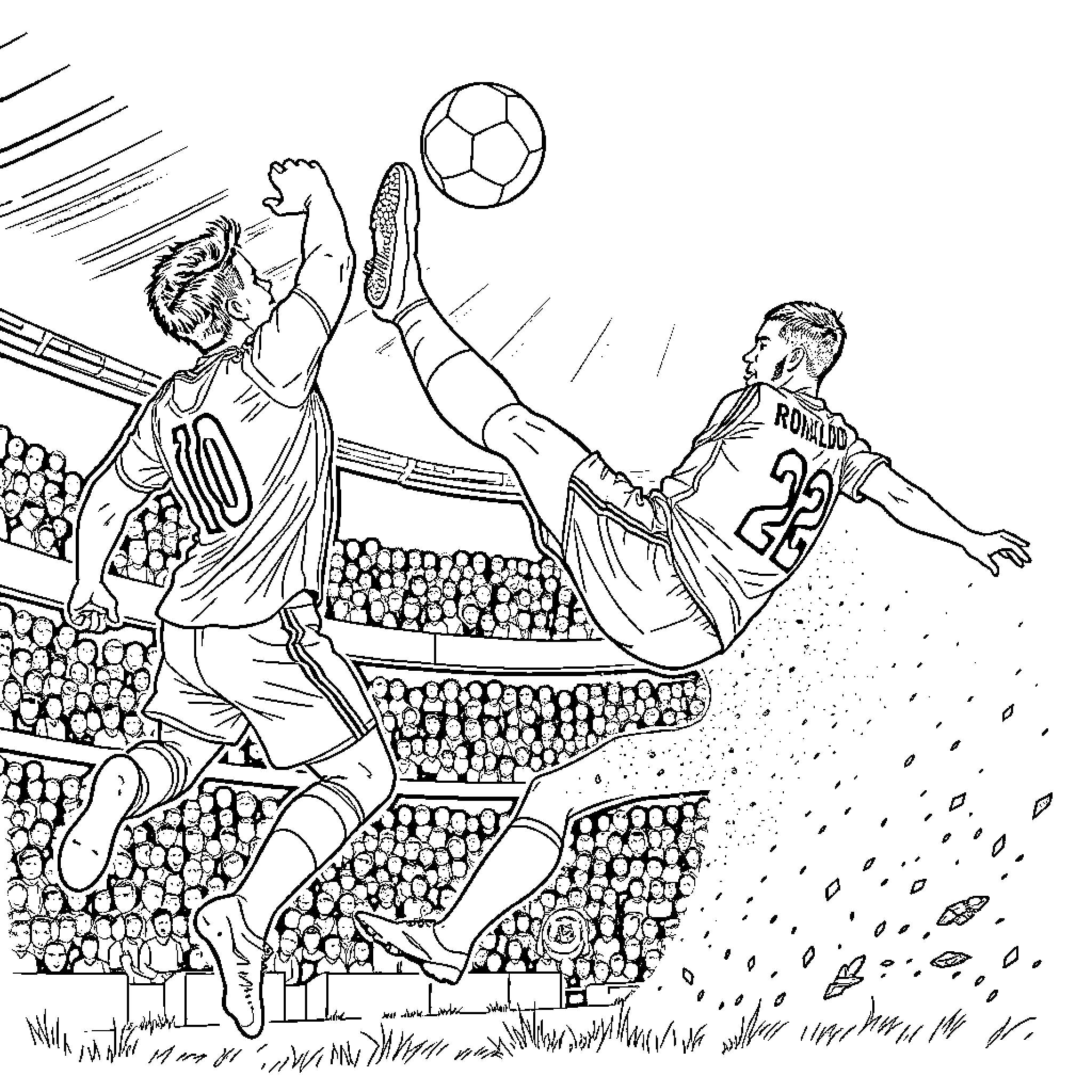 David Beckham's soccer skills on display Coloring Page (free black-and-white line drawing printable PDF for all, from beginners to advanced learners, including children, teens, adults, and seniors)
