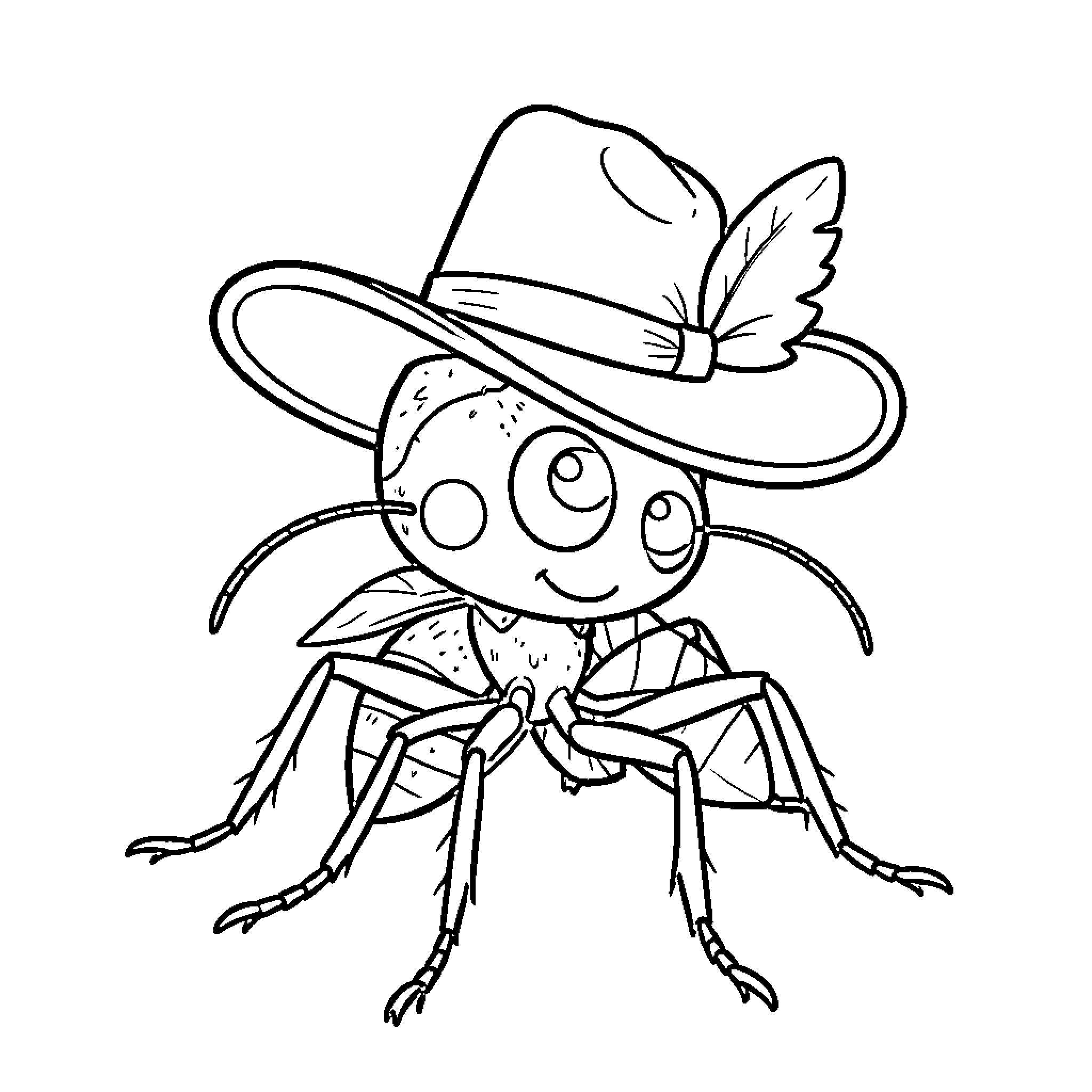 Pincher bug wearing a whimsical hat Coloring Page (free black-and-white line drawing printable PDF for all, from beginners to advanced learners, including children, teens, adults, and seniors)
