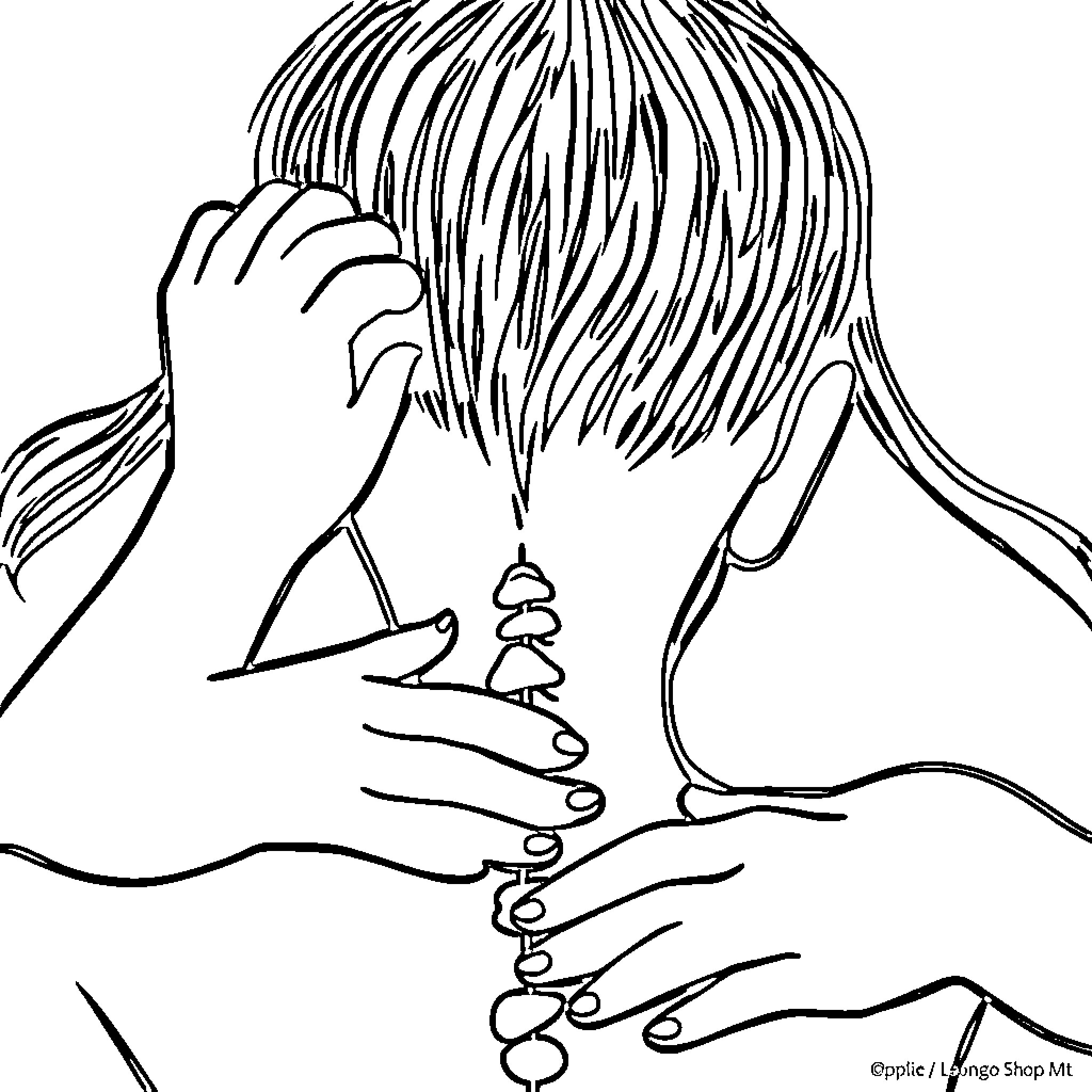 Chiropractic hands adjusting patient's neck Coloring Page (free black-and-white line drawing printable PDF for all, from beginners to advanced learners, including children, teens, adults, and seniors)