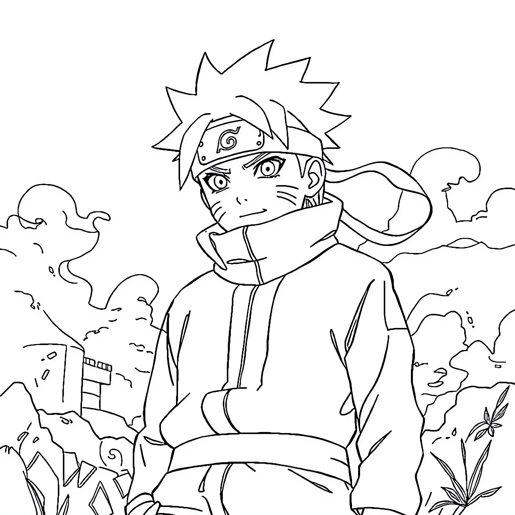 Naruto exploring the ninja world Coloring Page (free black-and-white line drawing printable PDF for all, from beginners to advanced learners, including children, teens, adults, and seniors)
