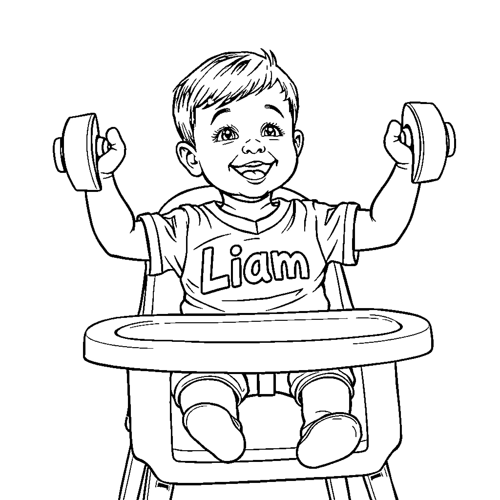 Baby boy playing joyfully with toys Coloring Page (free black-and-white line drawing printable PDF for all, from beginners to advanced learners, including children, teens, adults, and seniors)