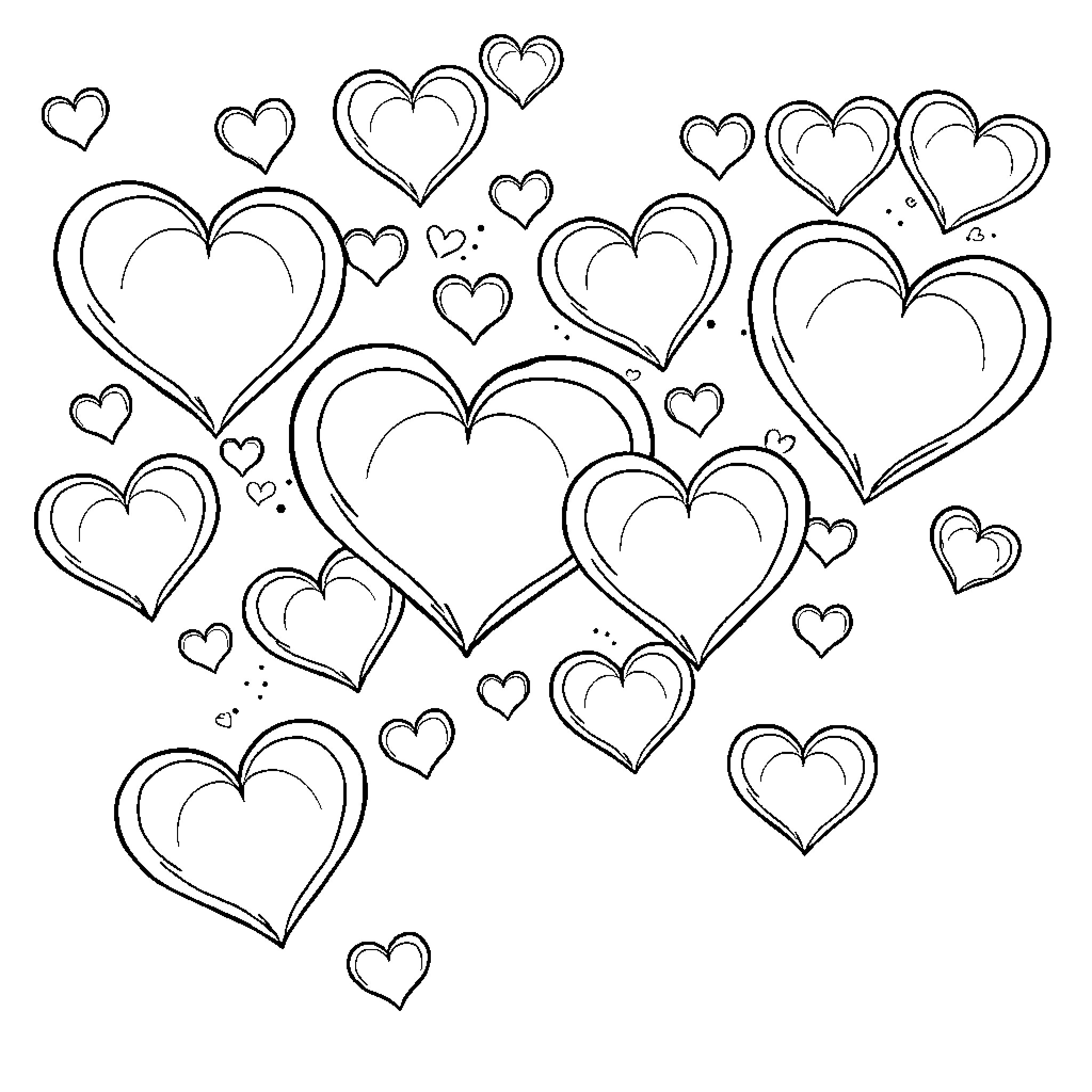Heart-shaped patterns and designs Coloring Page (free black-and-white line drawing printable PDF for all, from beginners to advanced learners, including children, teens, adults, and seniors)