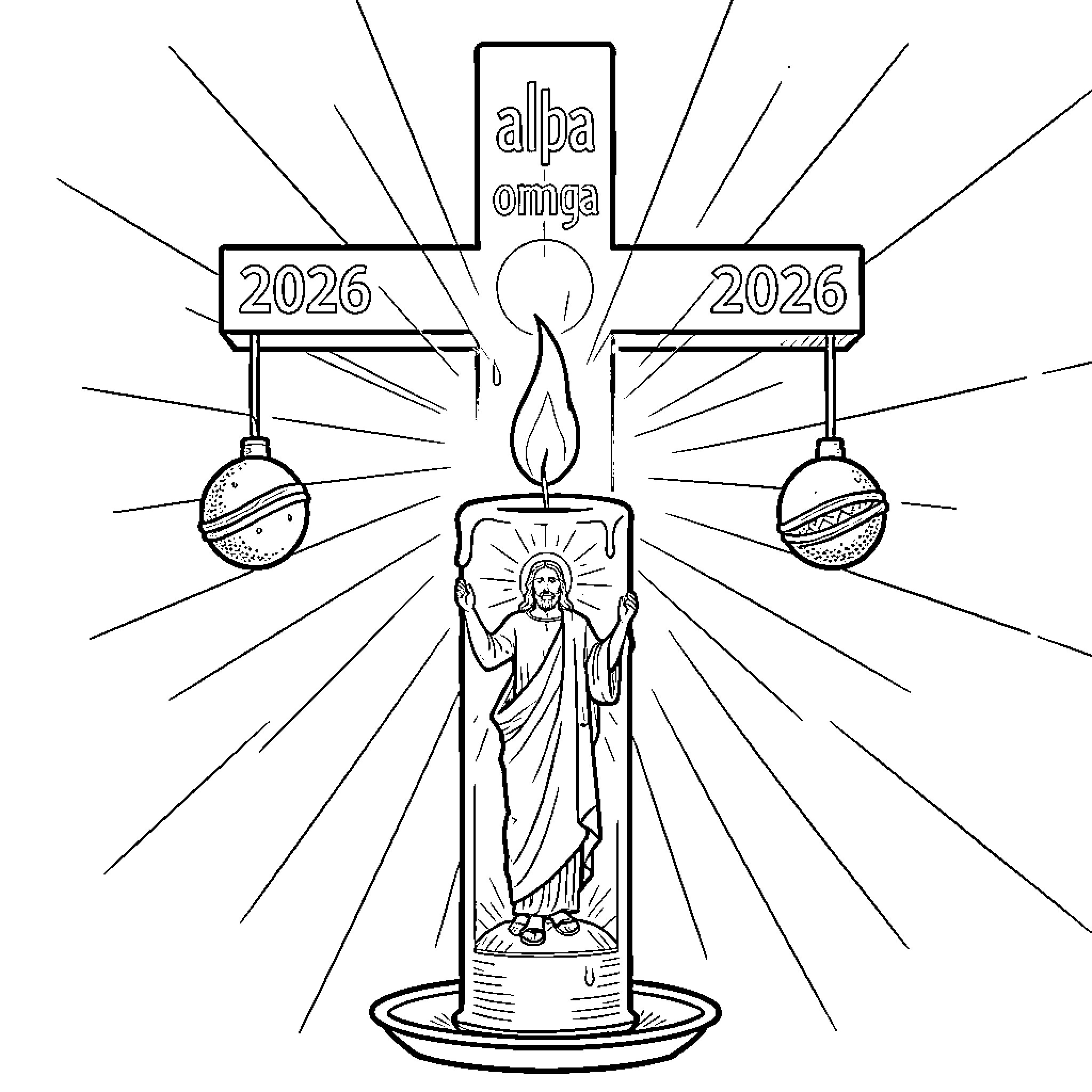 Cirio Pascual: Symbolism of Faith and Hope for the Future Coloring Page (free black-and-white line drawing printable PDF for all, from beginners to advanced learners, including children, teens, adults, and seniors)