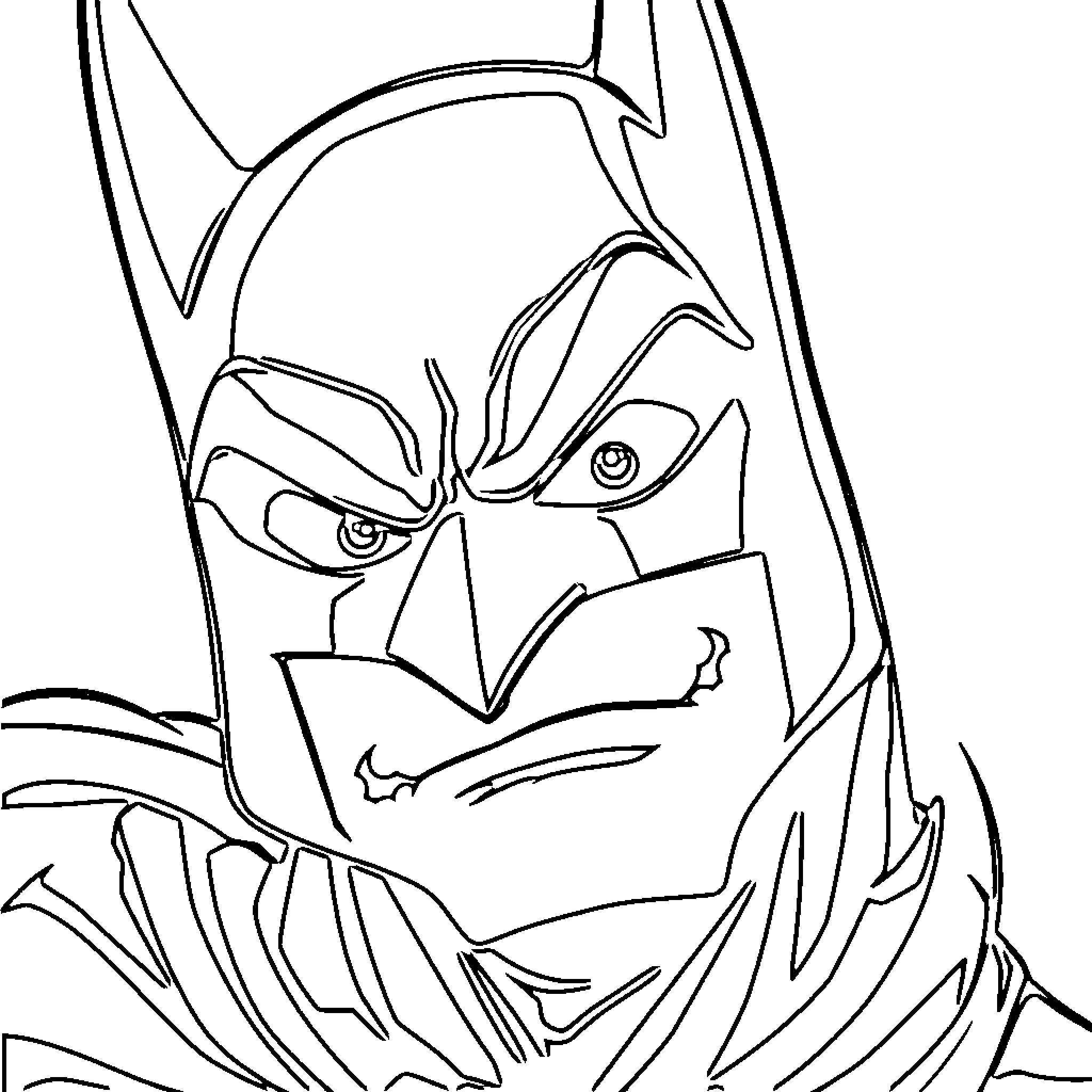 Batman in intense expression and action scene Coloring Page (free black-and-white line drawing printable PDF for all, from beginners to advanced learners, including children, teens, adults, and seniors)