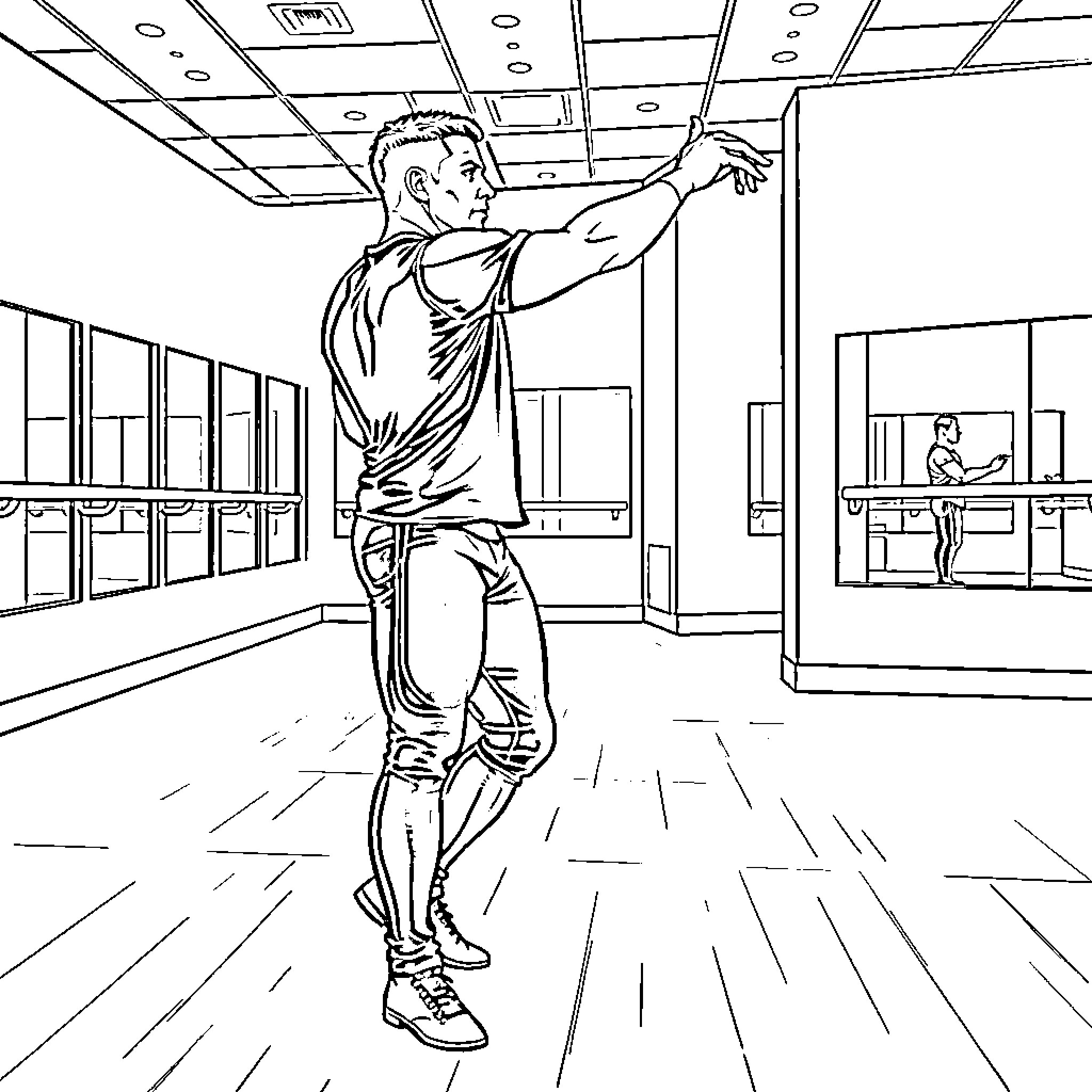 John Cena working out in the gym Coloring Page (free black-and-white line drawing printable PDF for all, from beginners to advanced learners, including children, teens, adults, and seniors)