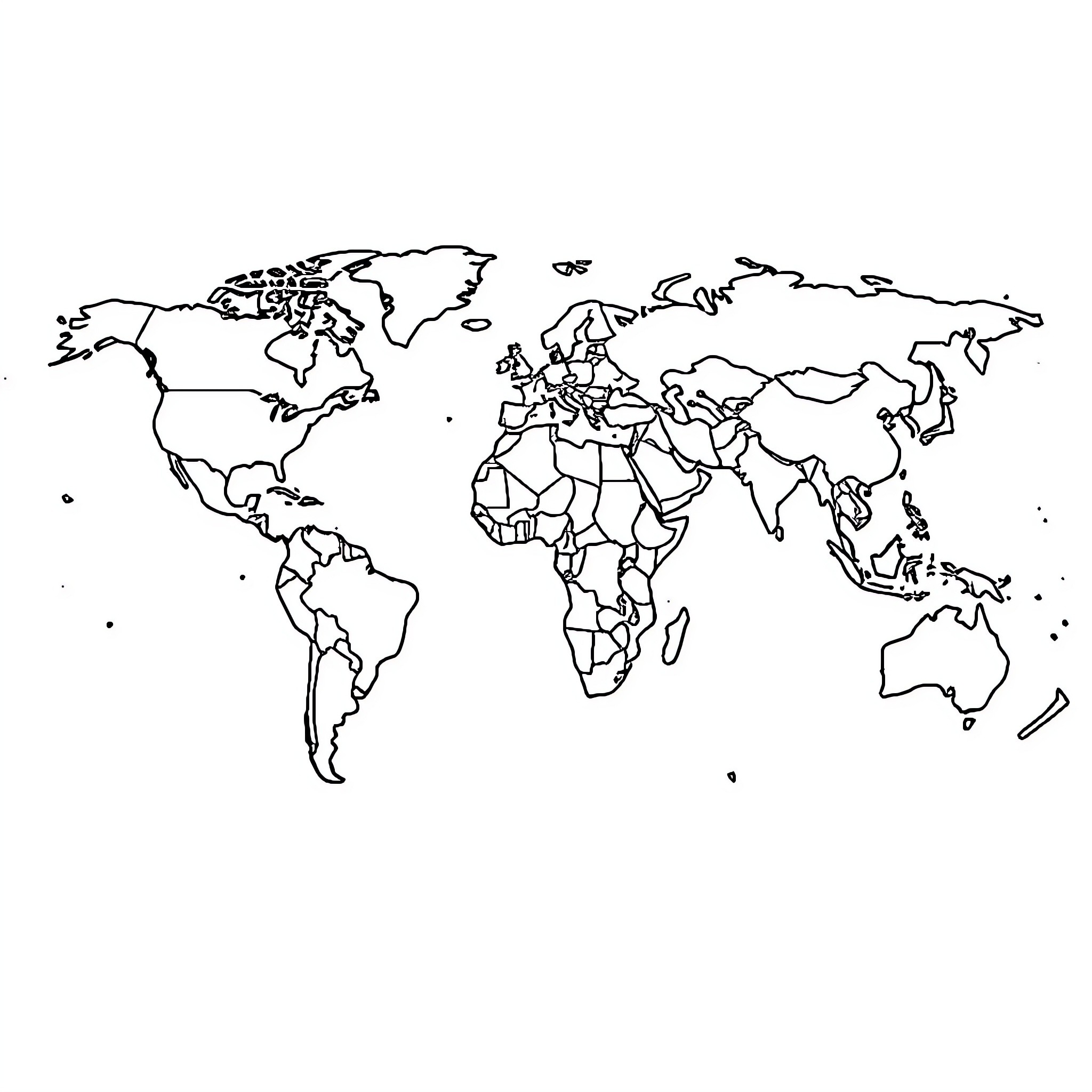 Continent Outline of World Map Coloring Page (free black-and-white line drawing printable PDF for all, from beginners to advanced learners, including children, teens, adults, and seniors)