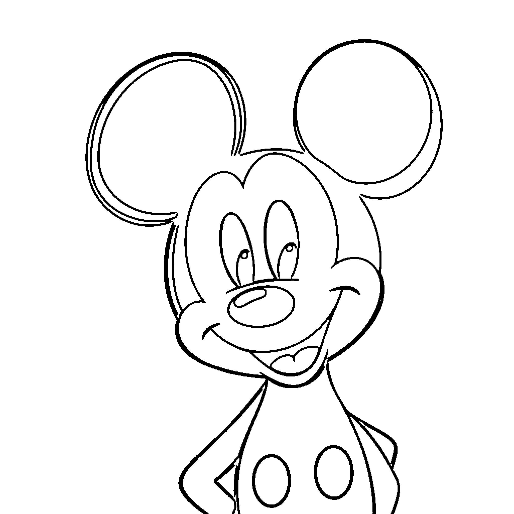 Mickey Mouse in a simple, outlined cartoon style Coloring Page (free black-and-white line drawing printable PDF for all, from beginners to advanced learners, including children, teens, adults, and seniors)