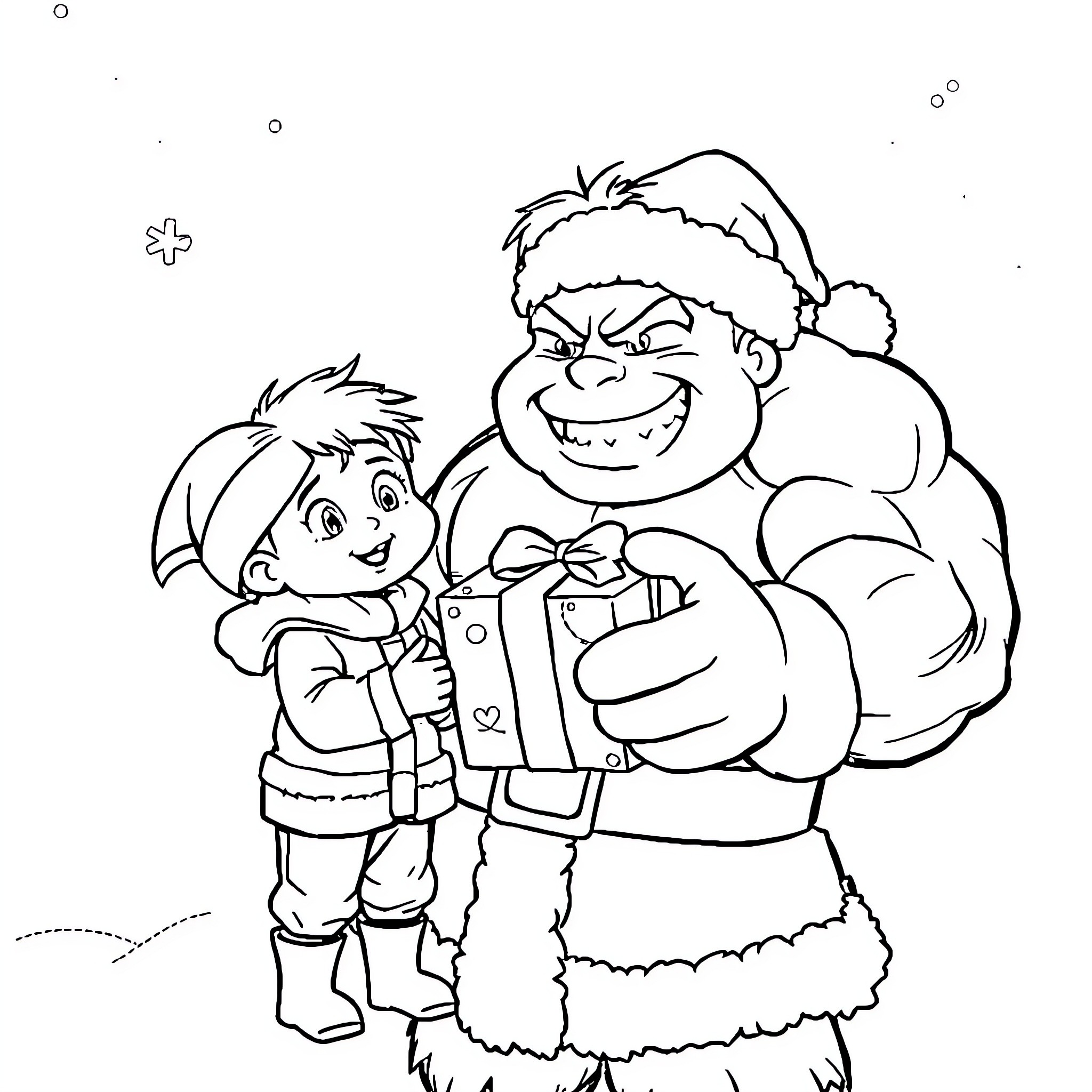 Hulk's Festive Adventure with Friend Coloring Page (free black-and-white line drawing printable PDF for all, from beginners to advanced learners, including children, teens, adults, and seniors)