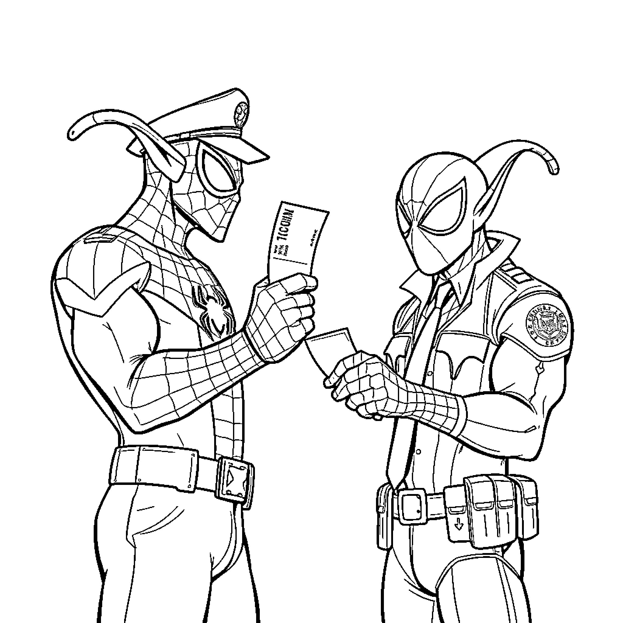 Spiderman's heroic teamwork with S.H.I.E.L.D. agent Coloring Page (free black-and-white line drawing printable PDF for all, from beginners to advanced learners, including children, teens, adults, and seniors)