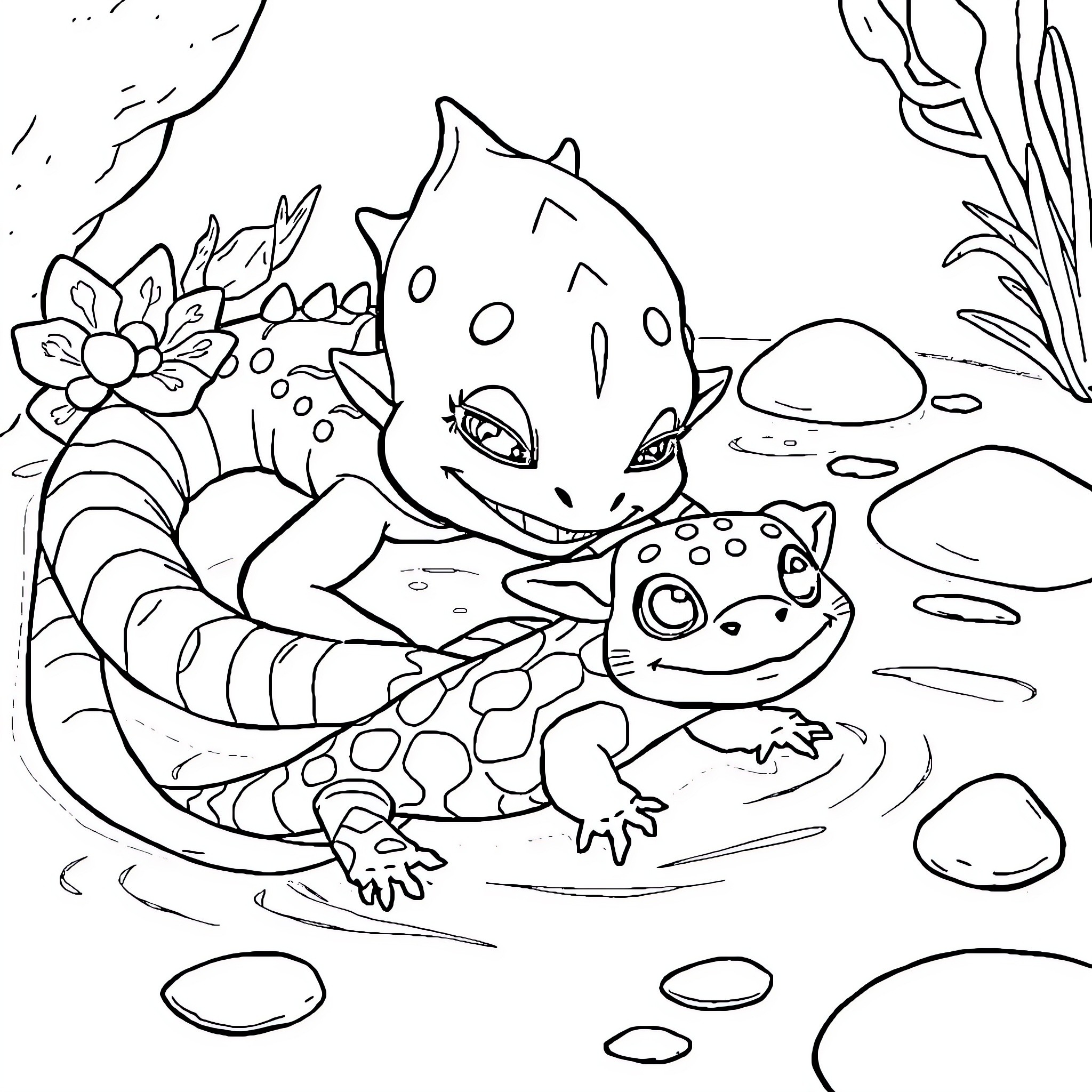 Vecna's Underwater Companions Coloring Page (free black-and-white line drawing printable PDF for all, from beginners to advanced learners, including children, teens, adults, and seniors)