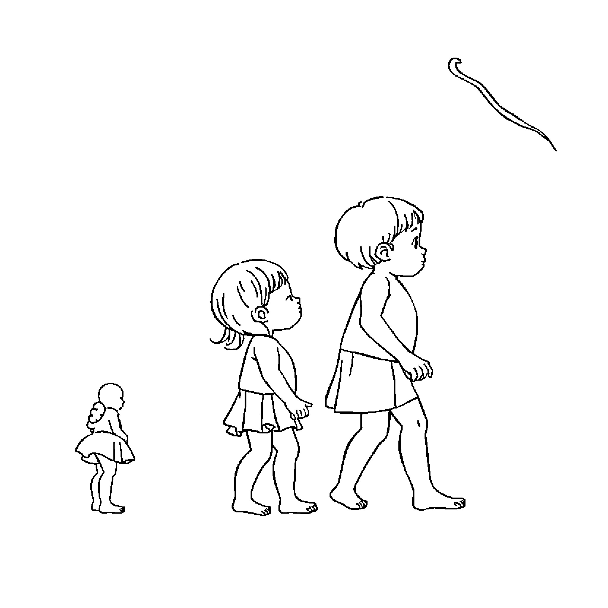 Human Development: Childhood Exploration and Imagination Coloring Page (free black-and-white line drawing printable PDF for all, from beginners to advanced learners, including children, teens, adults, and seniors)