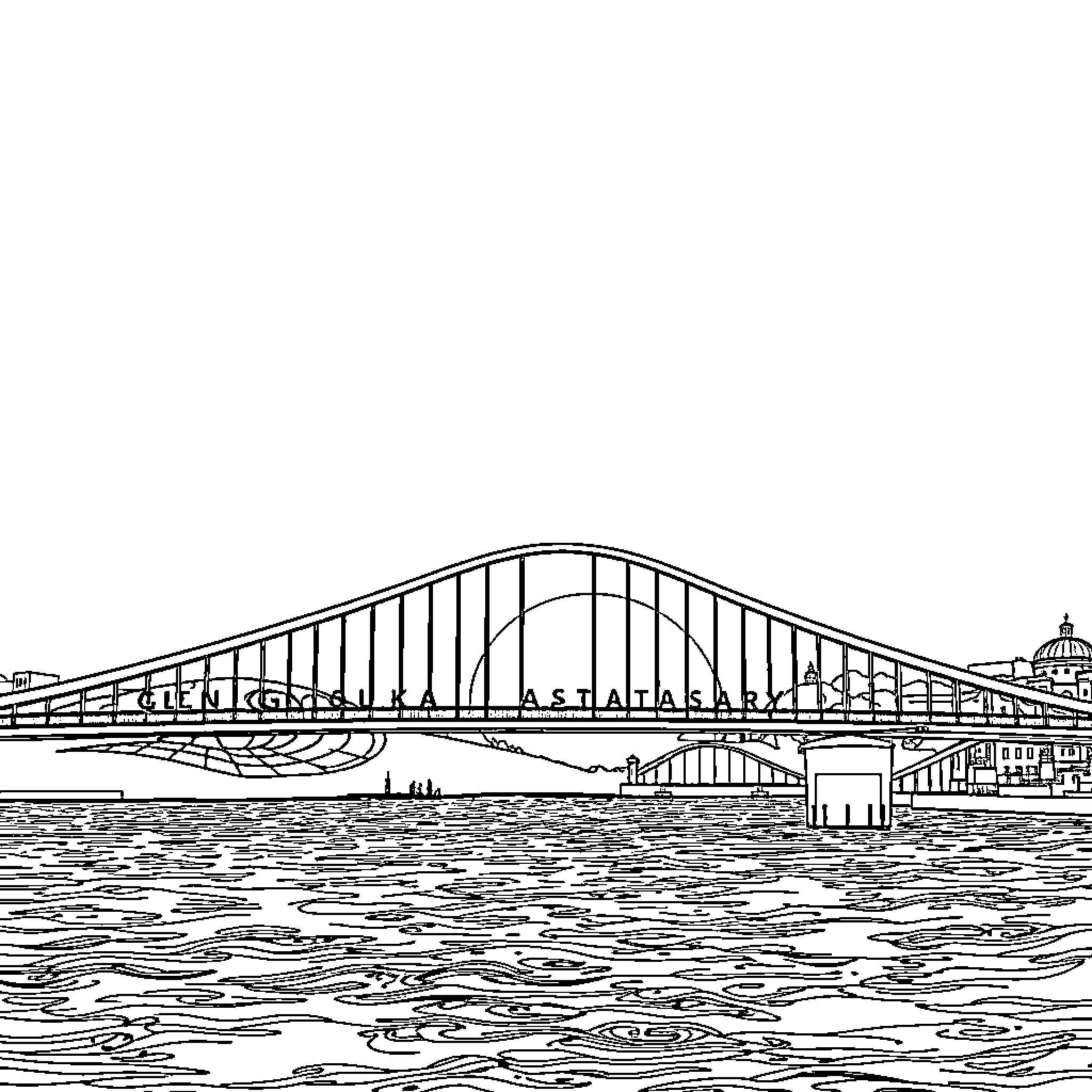Galatasaray Bridge spanning the Bosporus Strait Coloring Page (free black-and-white line drawing printable PDF for all, from beginners to advanced learners, including children, teens, adults, and seniors)