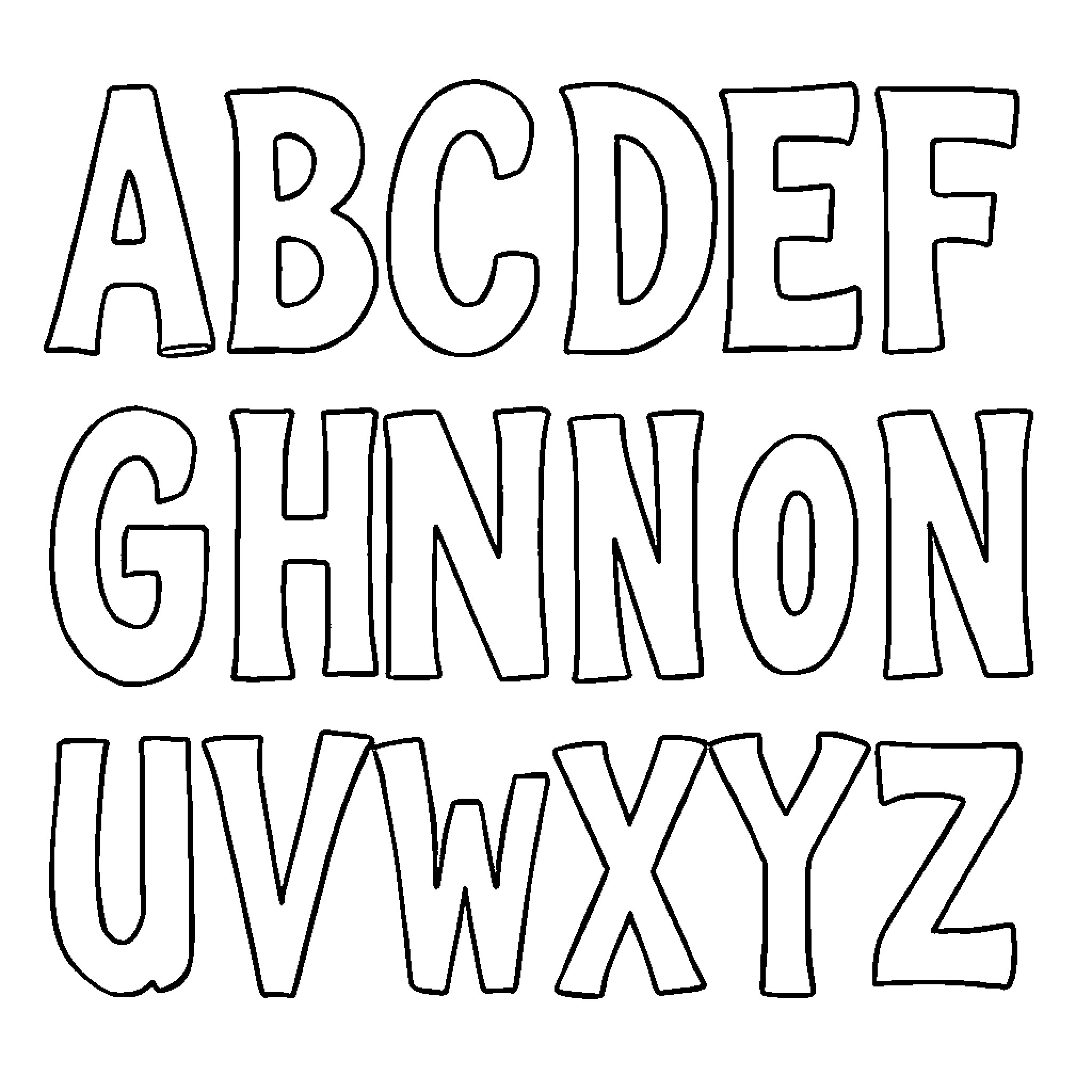 Alphabet of hand-drawn letters Coloring Page (free black-and-white line drawing printable PDF for all, from beginners to advanced learners, including children, teens, adults, and seniors)