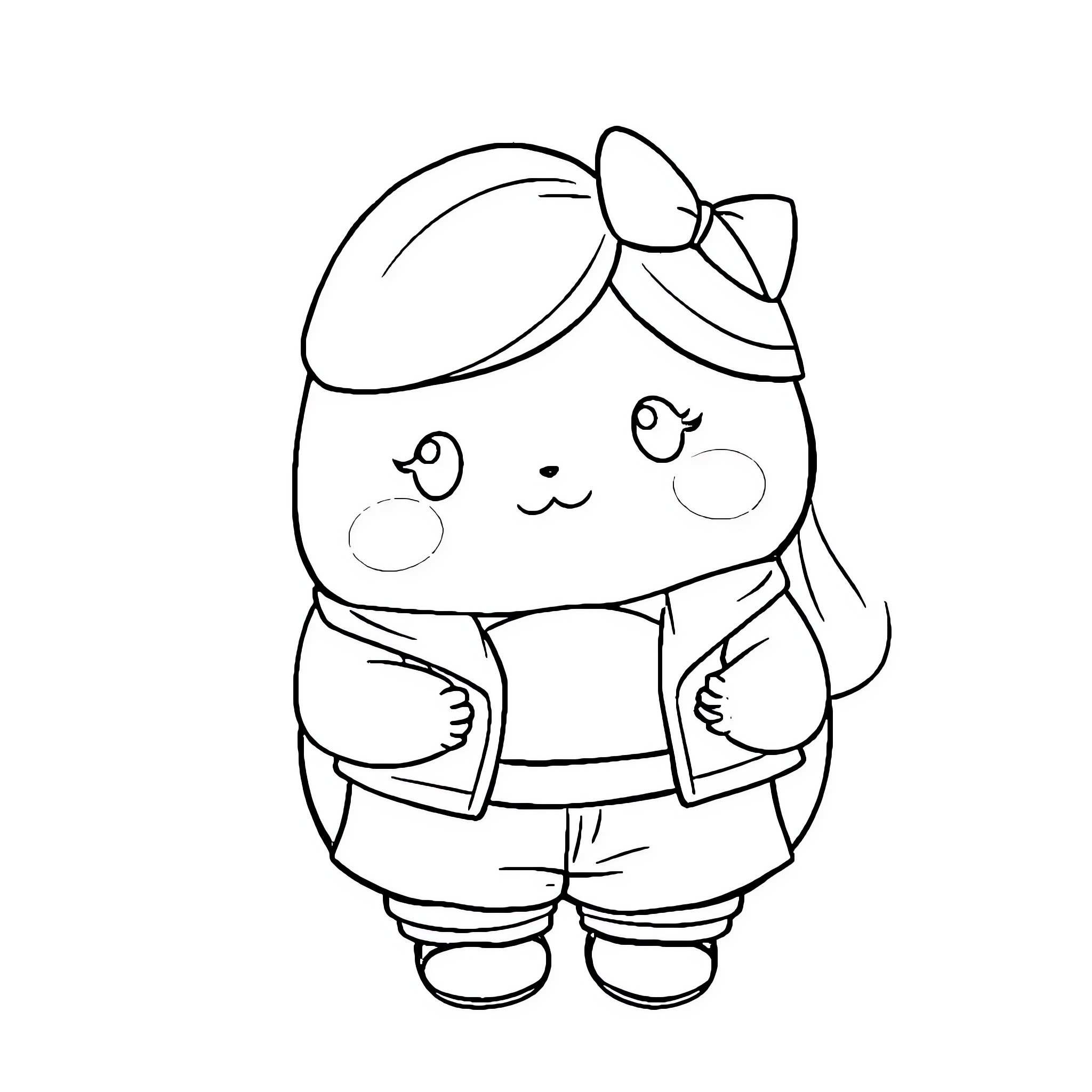 Squishmallow character in casual outfit Coloring Page (free black-and-white line drawing printable PDF for all, from beginners to advanced learners, including children, teens, adults, and seniors)