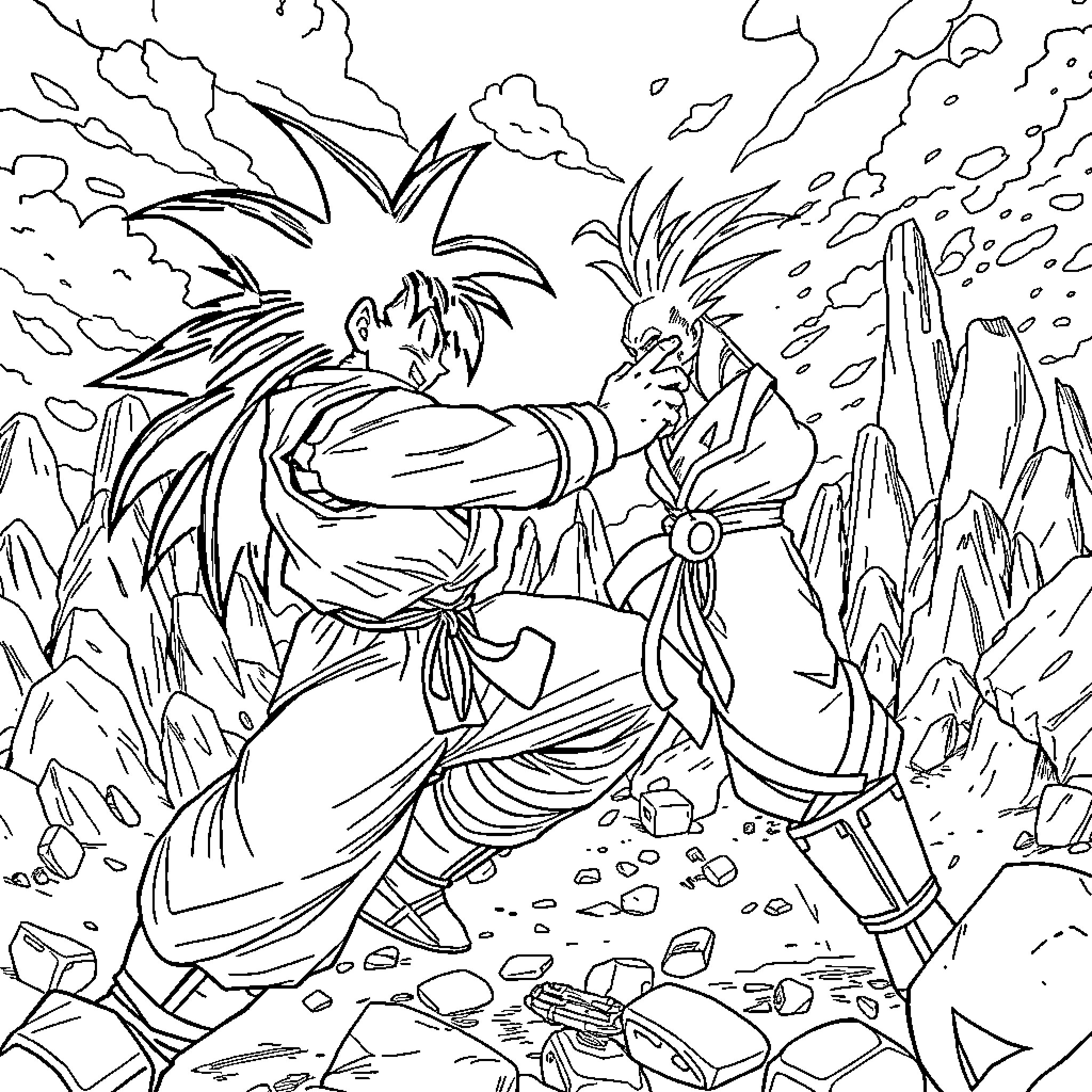 Peleador - Intense Clash of Martial Artists Coloring Page (free black-and-white line drawing printable PDF for all, from beginners to advanced learners, including children, teens, adults, and seniors)