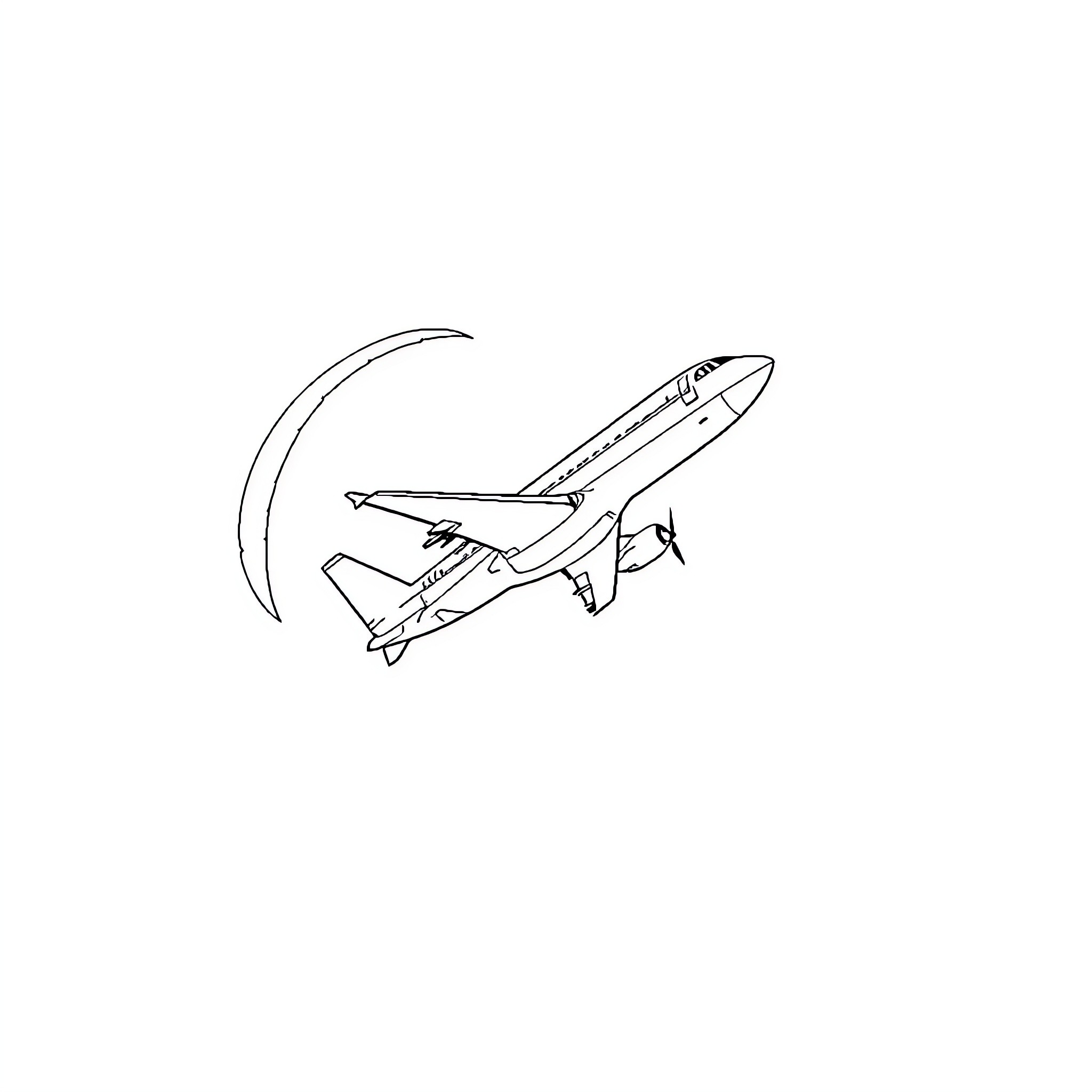 Plane taking off into the night sky Coloring Page (free black-and-white line drawing printable PDF for all, from beginners to advanced learners, including children, teens, adults, and seniors)