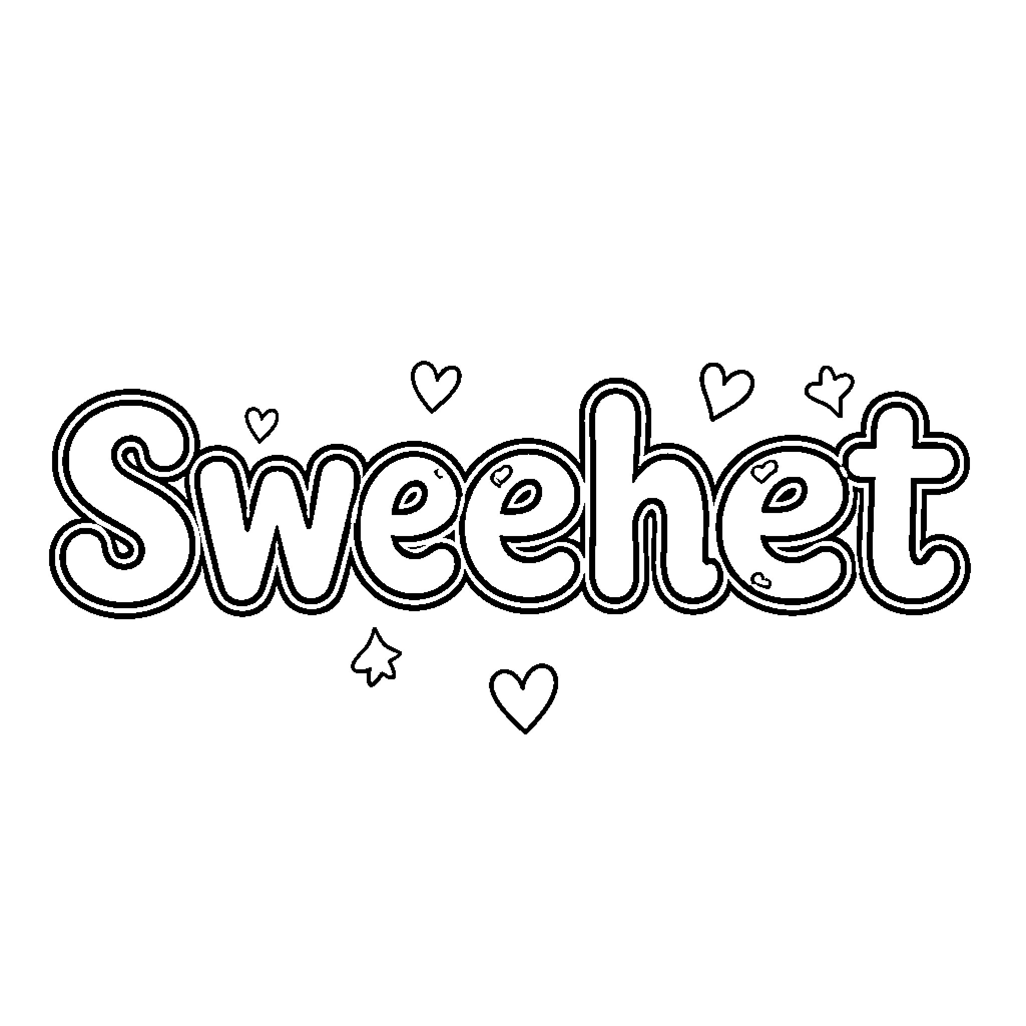 Sweetheart text surrounded by tiny floating hearts Coloring Page (free black-and-white line drawing printable PDF for all, from beginners to advanced learners, including children, teens, adults, and seniors)