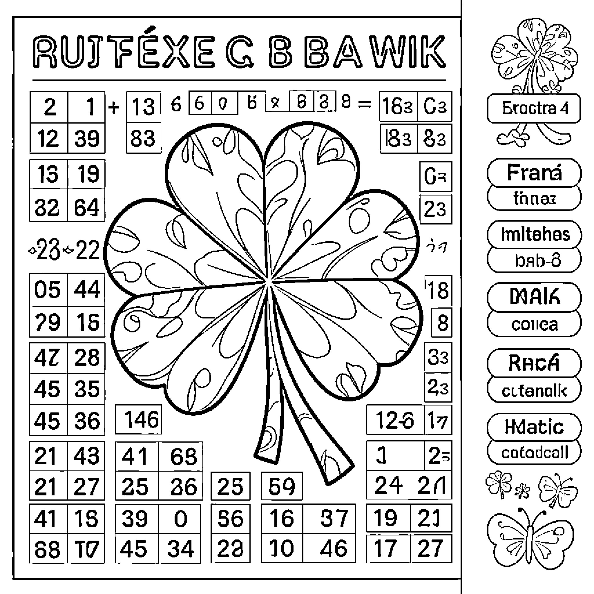 Trebol - Mathematical flower with number patterns Coloring Page (free black-and-white line drawing printable PDF for all, from beginners to advanced learners, including children, teens, adults, and seniors)