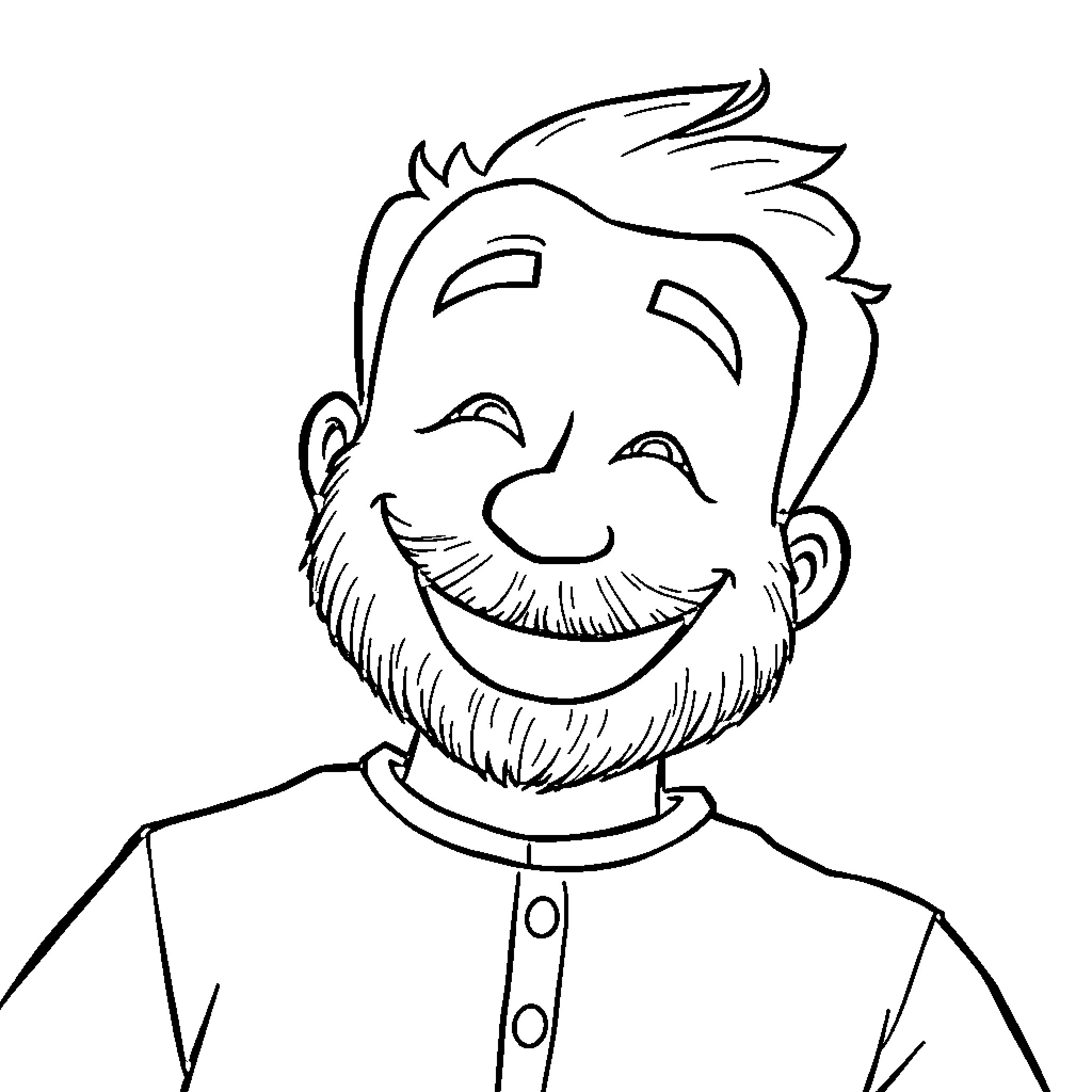Bob's Cheerful Expressions and Attire Coloring Page (free black-and-white line drawing printable PDF for all, from beginners to advanced learners, including children, teens, adults, and seniors)